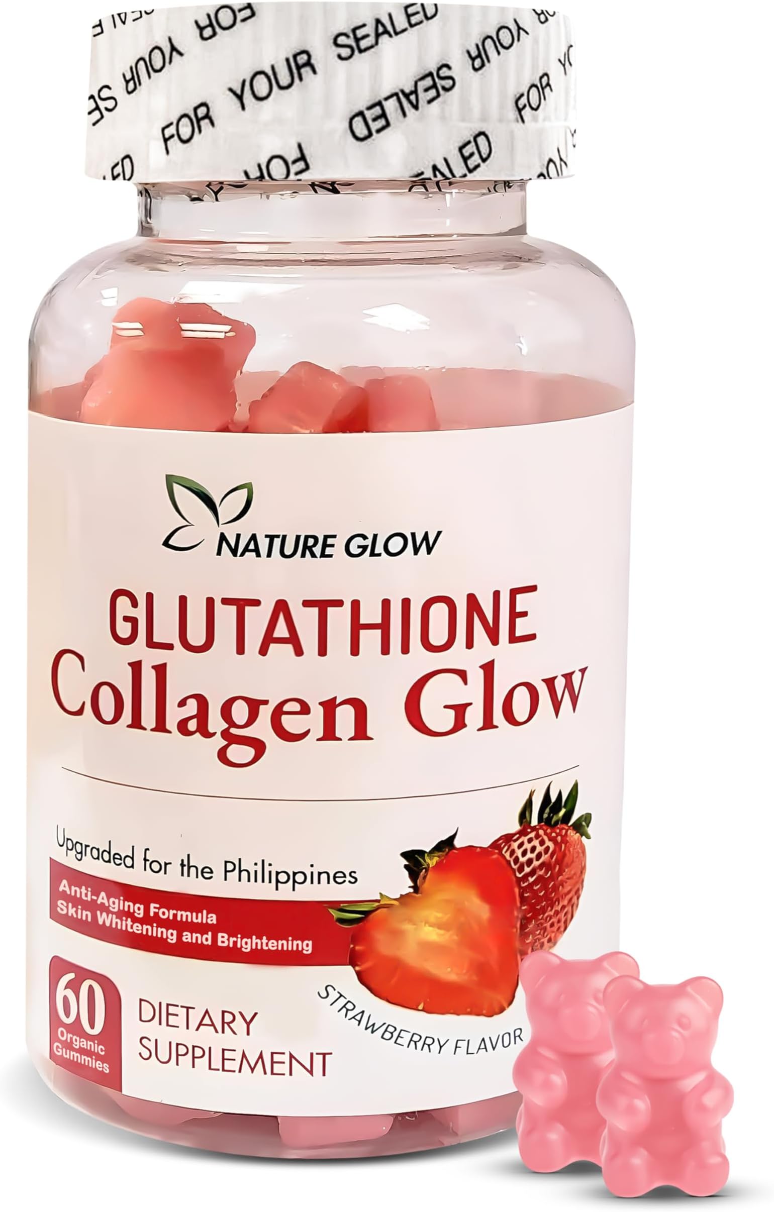 Growtin Glutathione Collagen Glow Gummies - Fuel Your Beauty with Nature's Glow | Collagen Supplement for Radiant Skin | Glutathione Gummies for Natural Glow, Pink