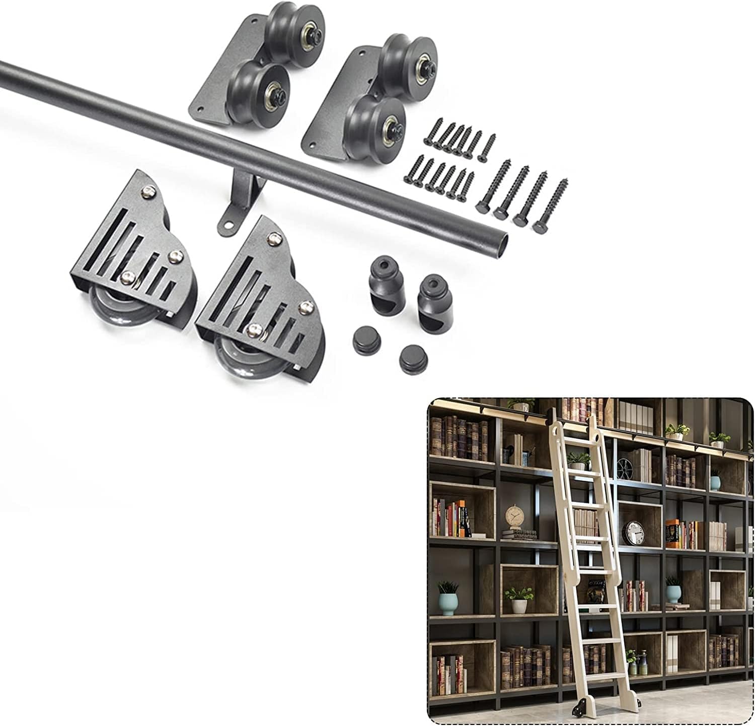 GHFXSCV Sliding Barn Door Full Set Hardware, For Home/Indoor/Loft (No Ladder) Rolling Ladder Hardware Library Sliding Ladder Hardware Kit Round Track/Rail (Size : 16ft/500cm Track kit)