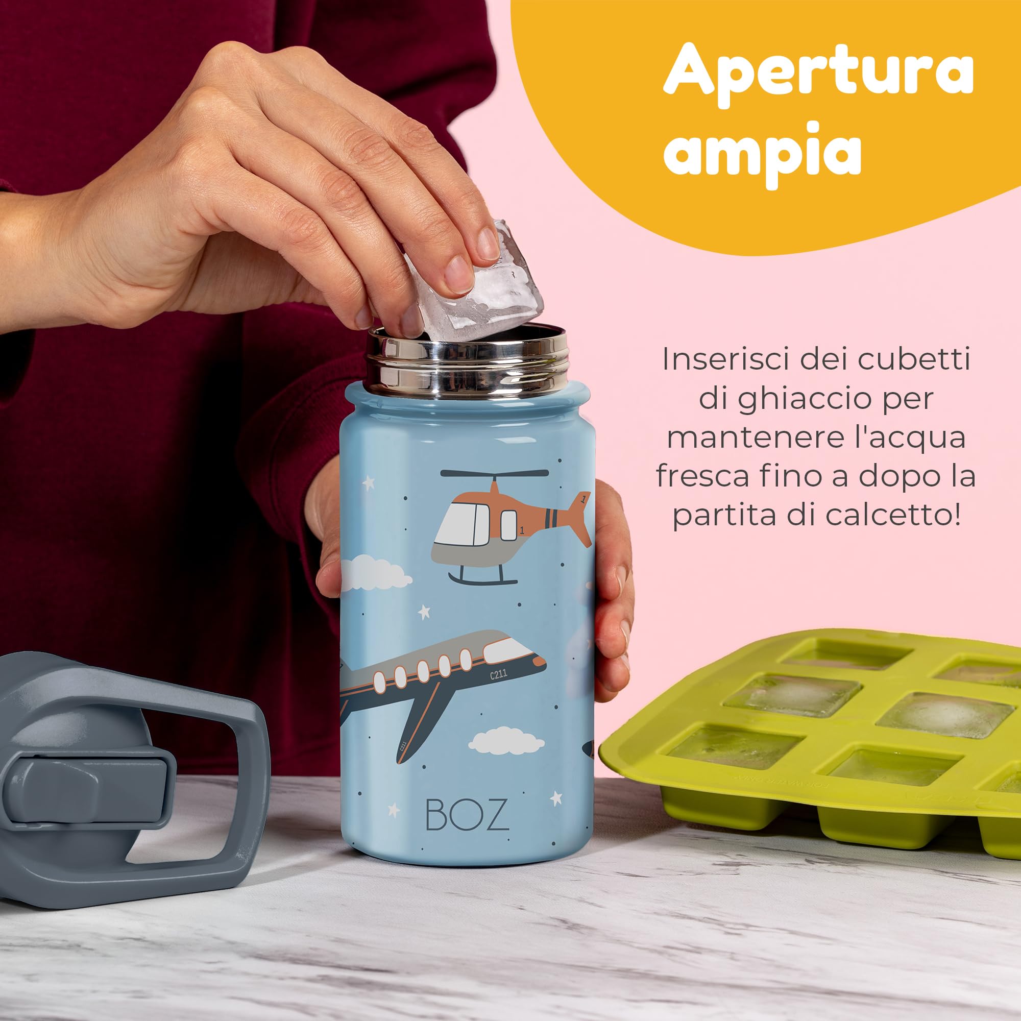 Borraccia Bambini con Cannuccia 400 ml BOZ, Termica, Lavabile in Lavastoviglie, BPA Free, Antigraffio