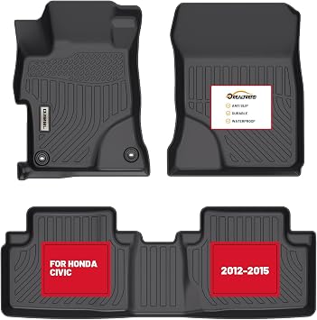 orealtrend Car Floor Mats Compatible with Honda Civic Sedan & Sedan Si 2012-2015 Not for Coupe Heavy Duty All Weather Liners Guard Front Rear Carpets Custom Fit Anti Slip Accessories for Men Dad