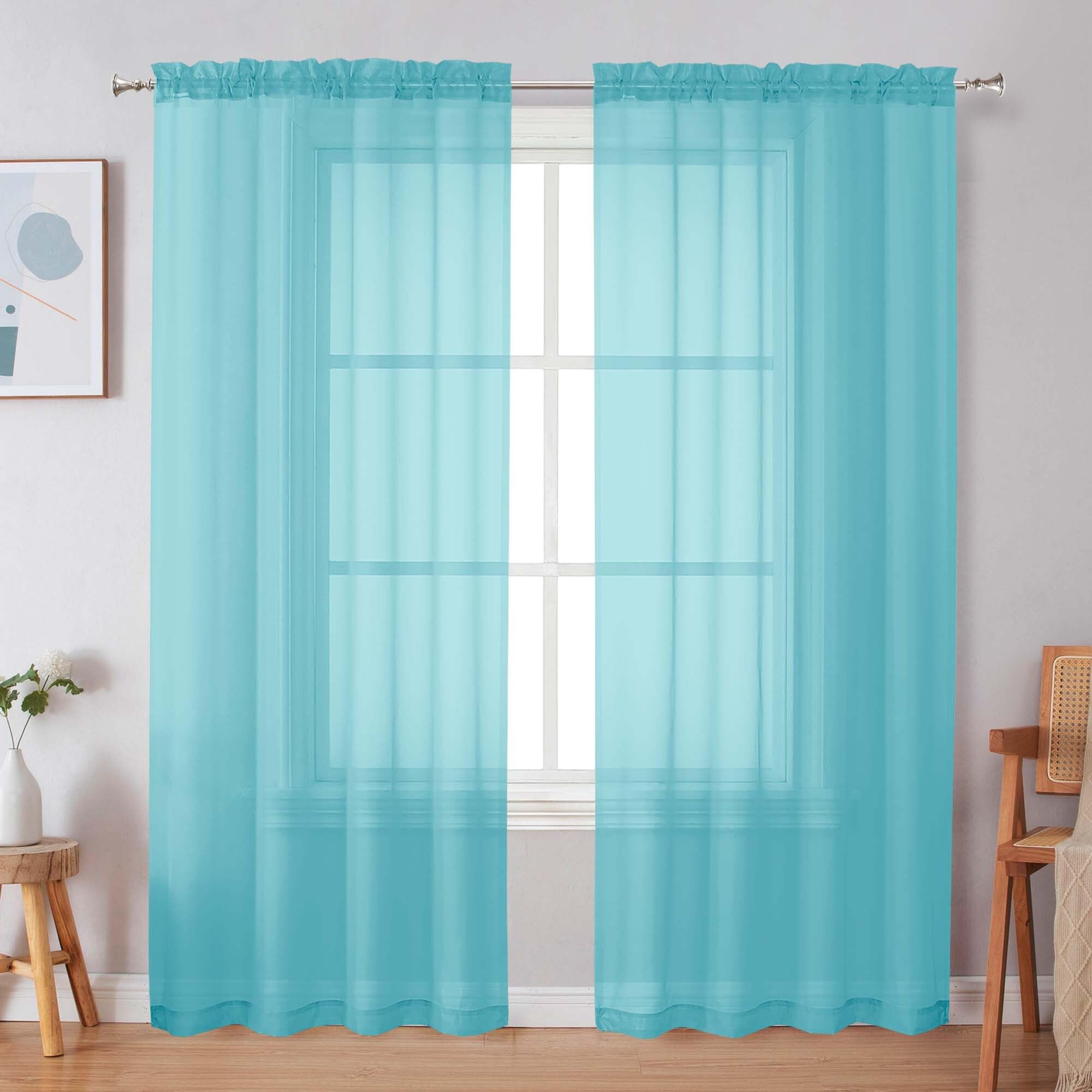 Simplebrand Aqua Sheer Curtains 72 Inches Long 2 Panels for Living Room