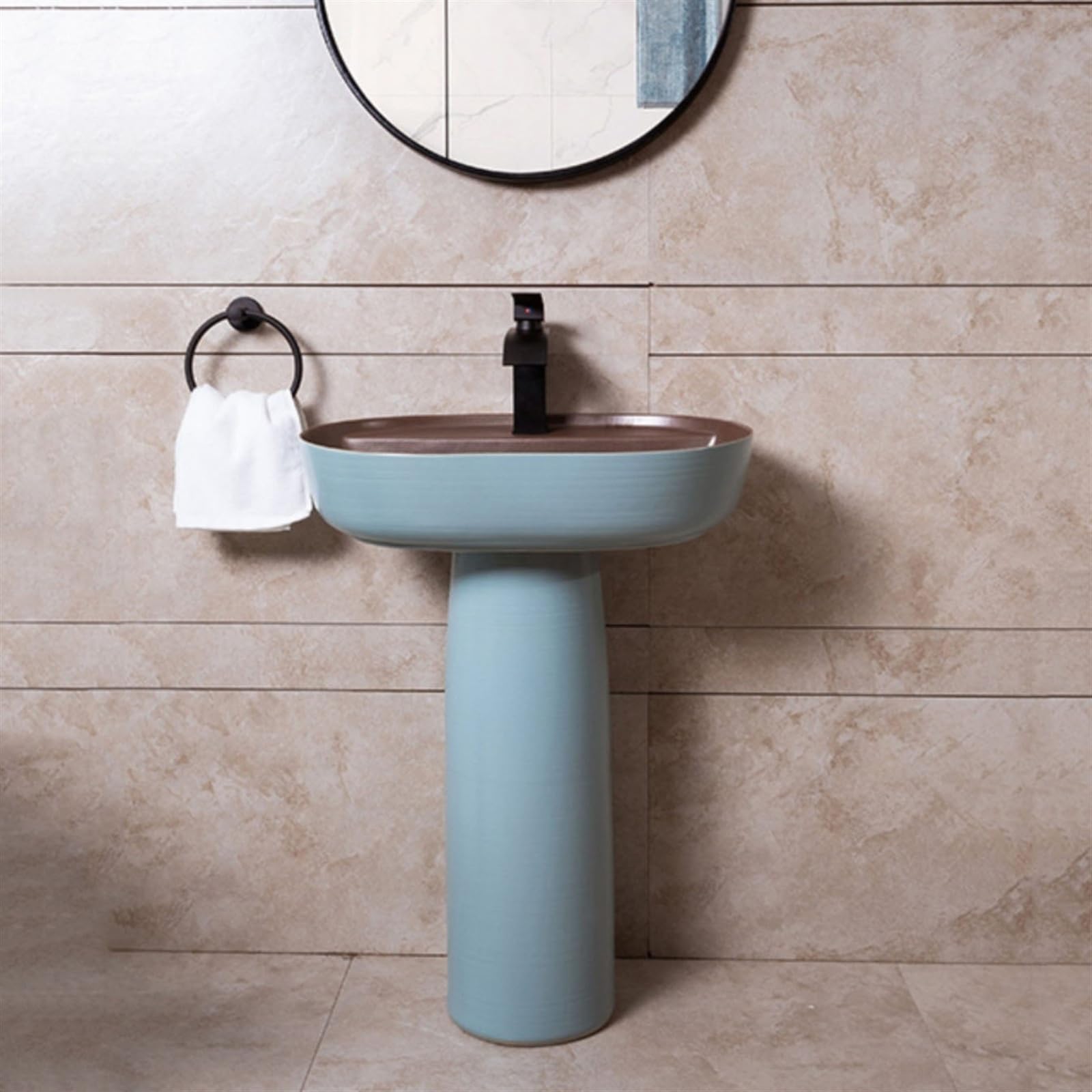 Umywalka łazienkowa ceramiczna, umywalka stojąca, elegancka niebieska umywalka stojąca, 2-częściowa umywalka kolumnowa, umywalka nablatowa, umywalka zewnętrzna na podeści