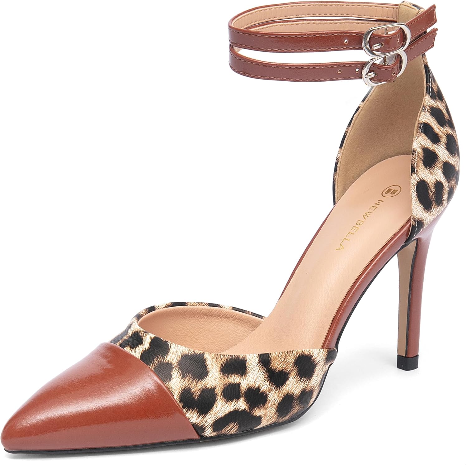 NEWBELLA Women's Double Buckle Stiletto Sandals - Elegant Pointed Toe Pumps for Daily Commute & Evening Events, Comfortable Dress Shoes with Adjustable Straps