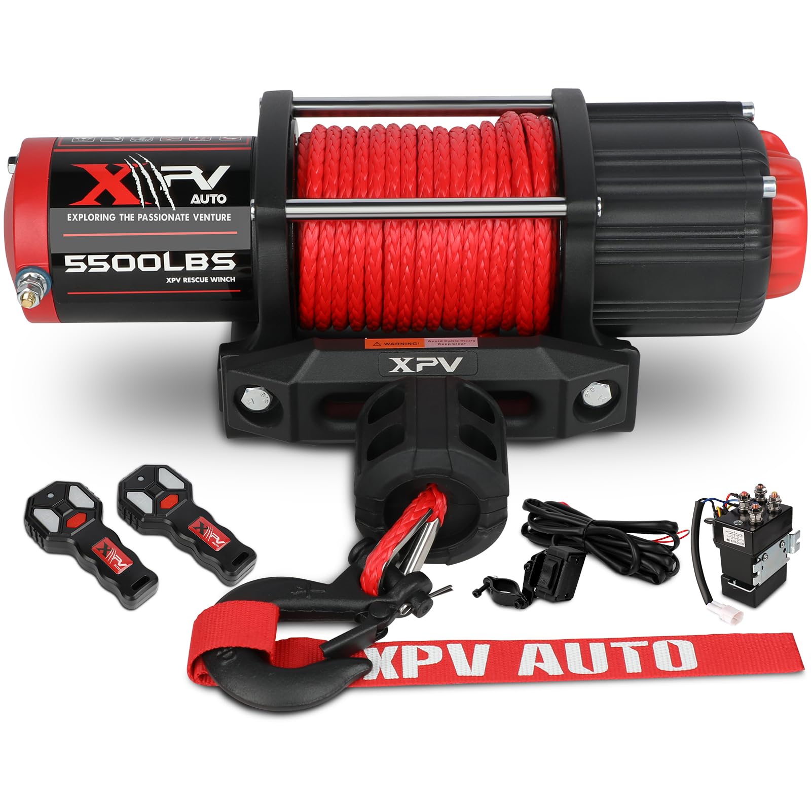 XPV AUTO 5500 lb. Winch Electric Winch Synthetic Rope 12V for ATV UTV Wireless Remote Towing Winches Waterproof for Off Road Trailer Boat