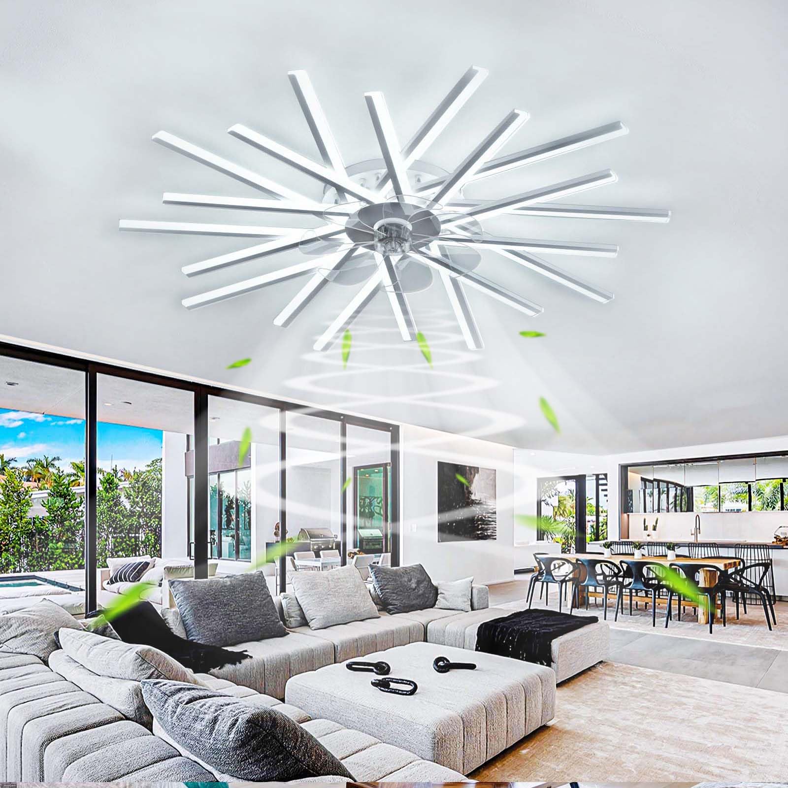 SXDMOUBK 6-Blade Reversible DC Ceiling Fan with Remote & Dimmable LED Lights - Whisper-Quiet Modern White Ceiling Fan for Living Room & Bedroom - 114cm Energy Efficient Design