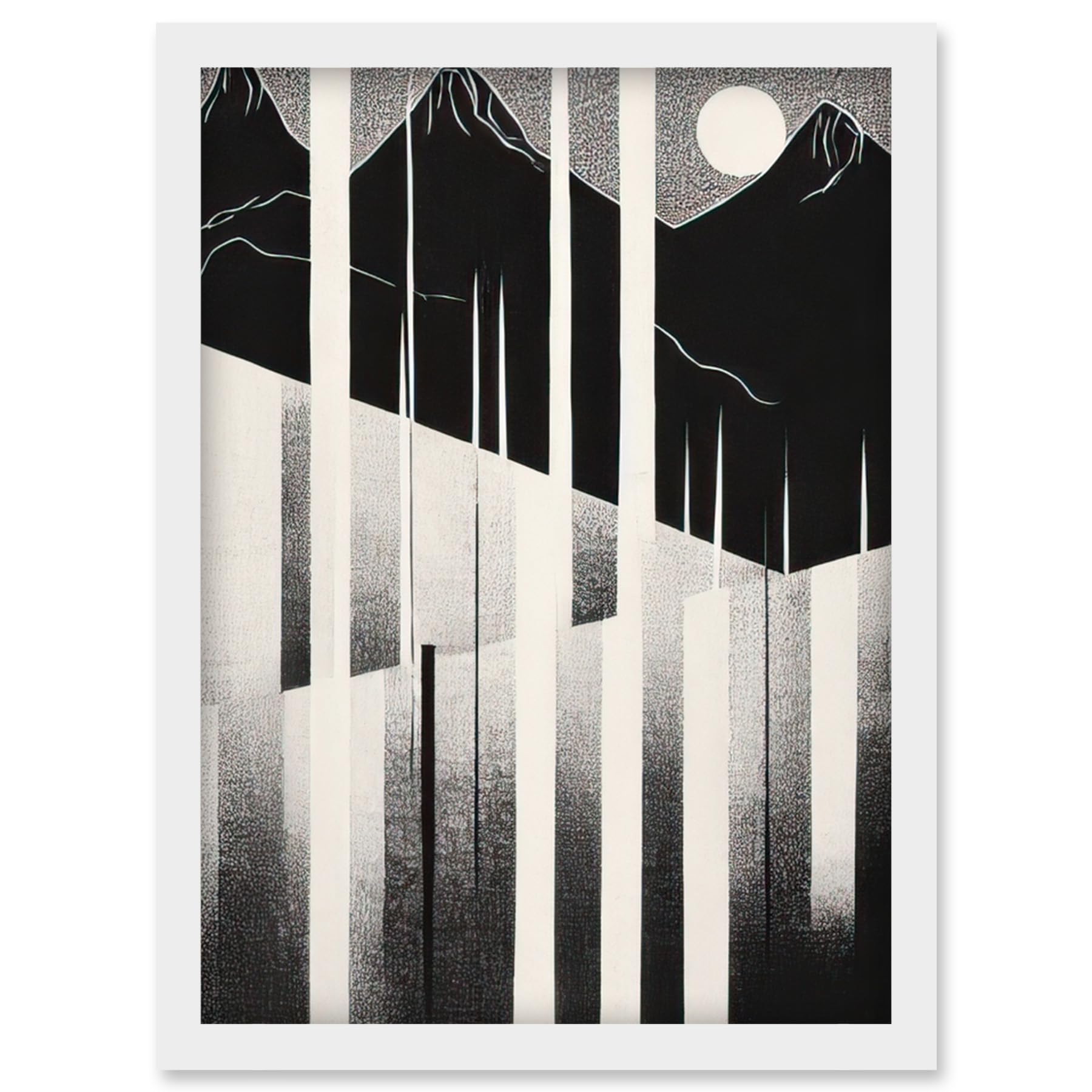 Artery8 Abstract Mountain Landscape Lake Sunrise Linocut Artwork Framed Wall Art Print A4