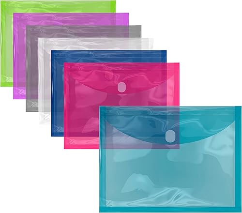 24 sobres de plástico, sobres de polietileno reutilizables, tamaño carta, colores surtidos, transparentes, carga lateral, con refuerzo de 1 pulgada