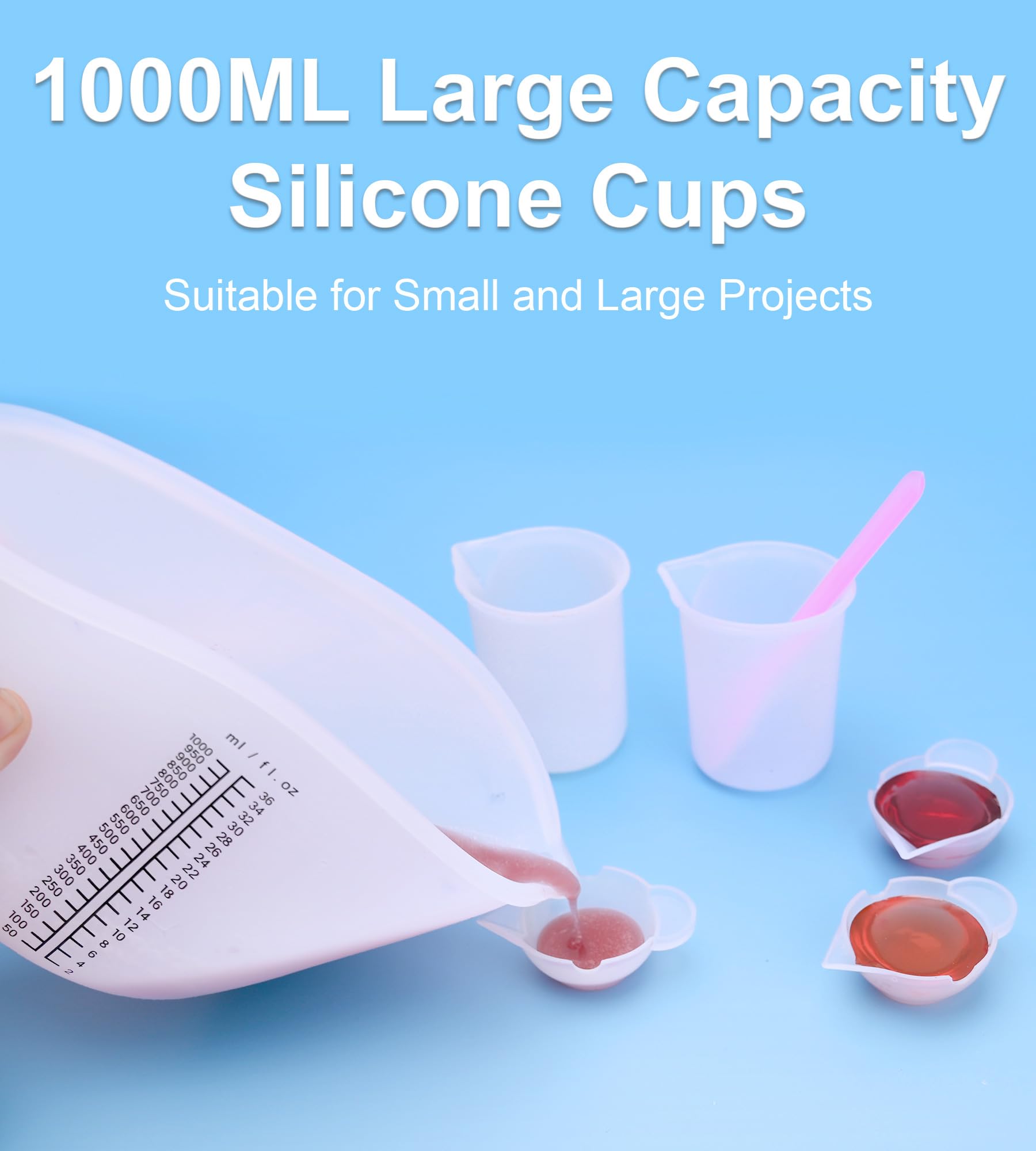 Siliconen bekers voor hars, 600 en 100 ml siliconen maatbekers, roerder, siliconen spatel, mengpalet, maatbeker, pipet, handschoenen van epoxyhars, gemakkelijk te reinigen