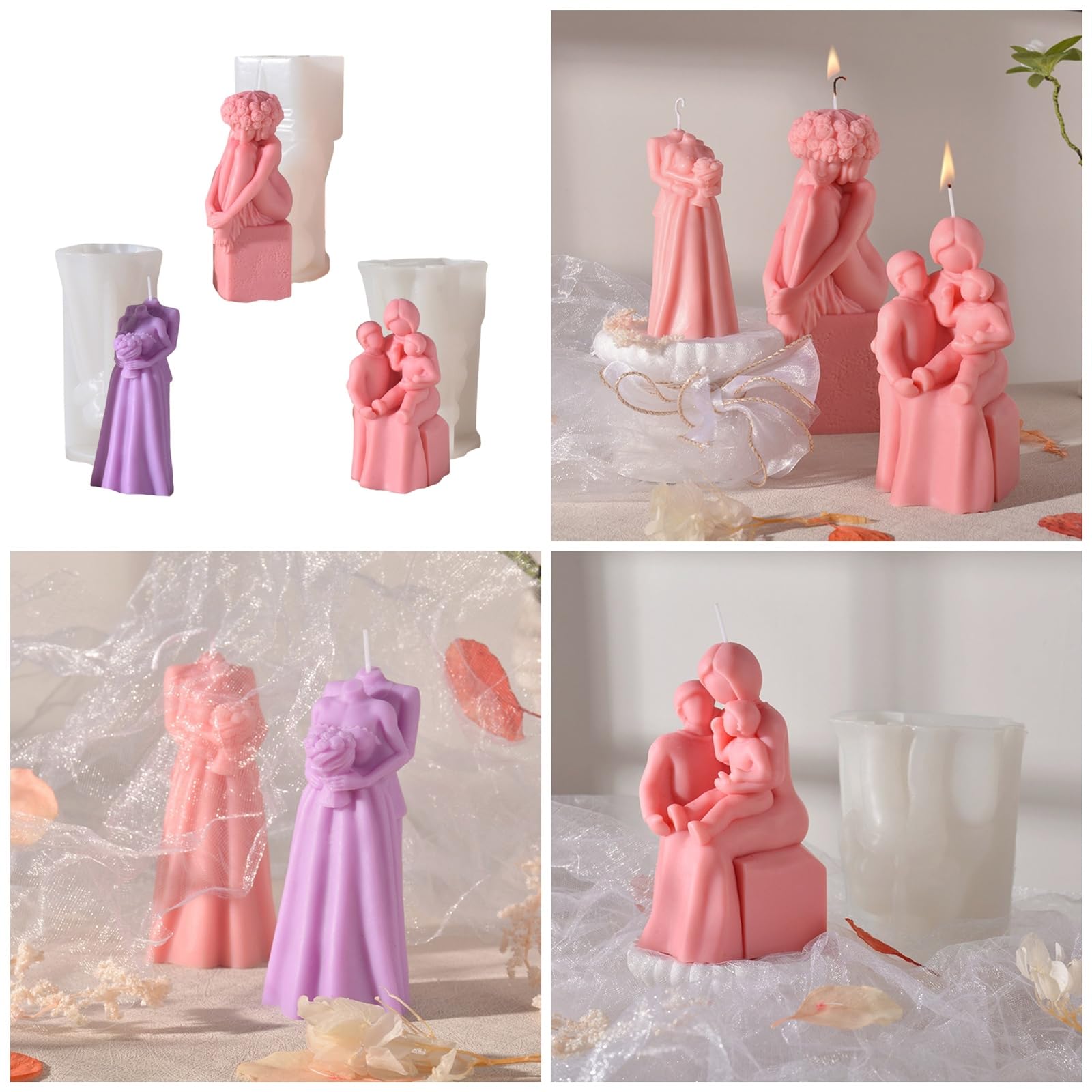 Stampi a coppia, in silicone epossidico, per fondente, cioccolato, caramelle, madre e figlio, coppia in resina per decorazione domestica