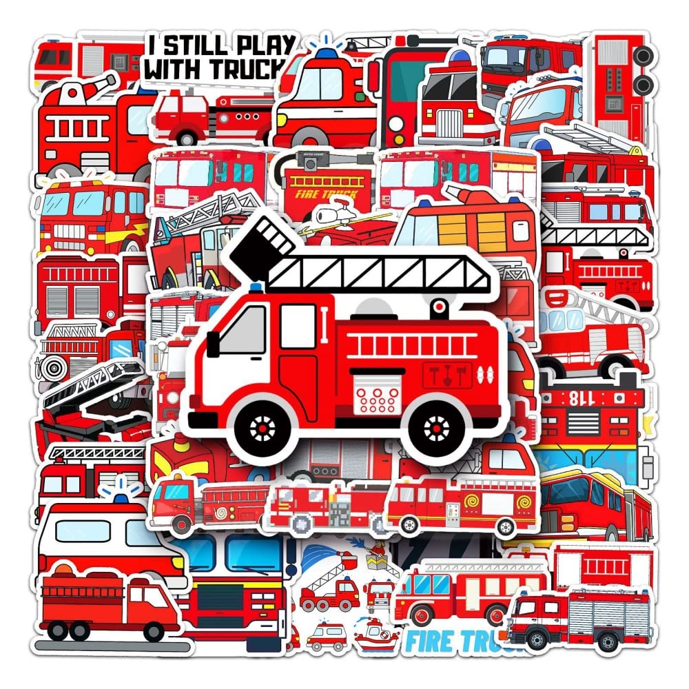 50 The Car Fire Engine Graffiti Stickers Cartoon Kids Stickers DIY Skateboard Mobile Phone Case Suitcase Waterproof Stickers