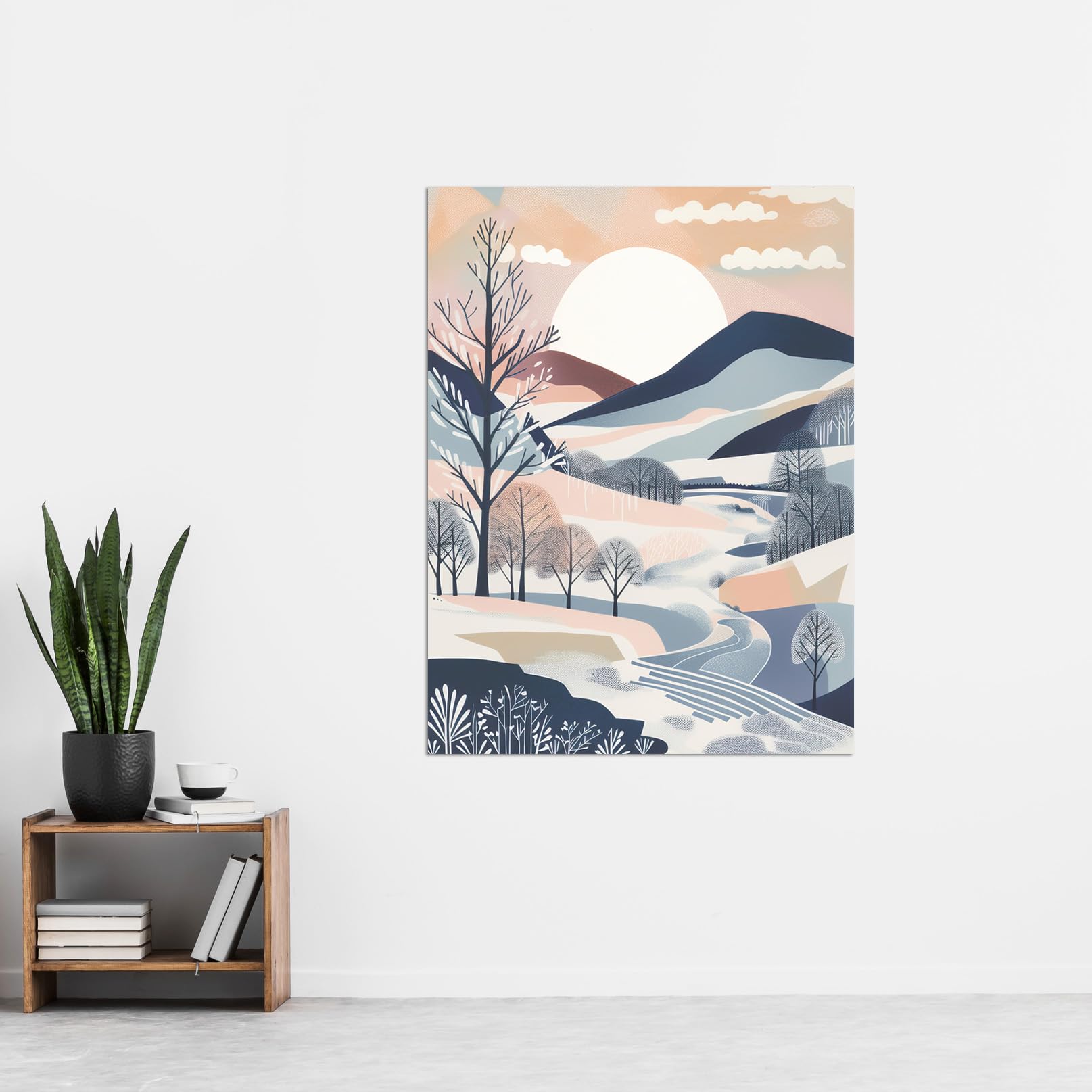 Artery8 Countryside Path in Boho Hill Winter Landscape Extra Large XL Wall Art Poster Print, Unframed Paper 24X32, 81L x 61W cm - Image 2