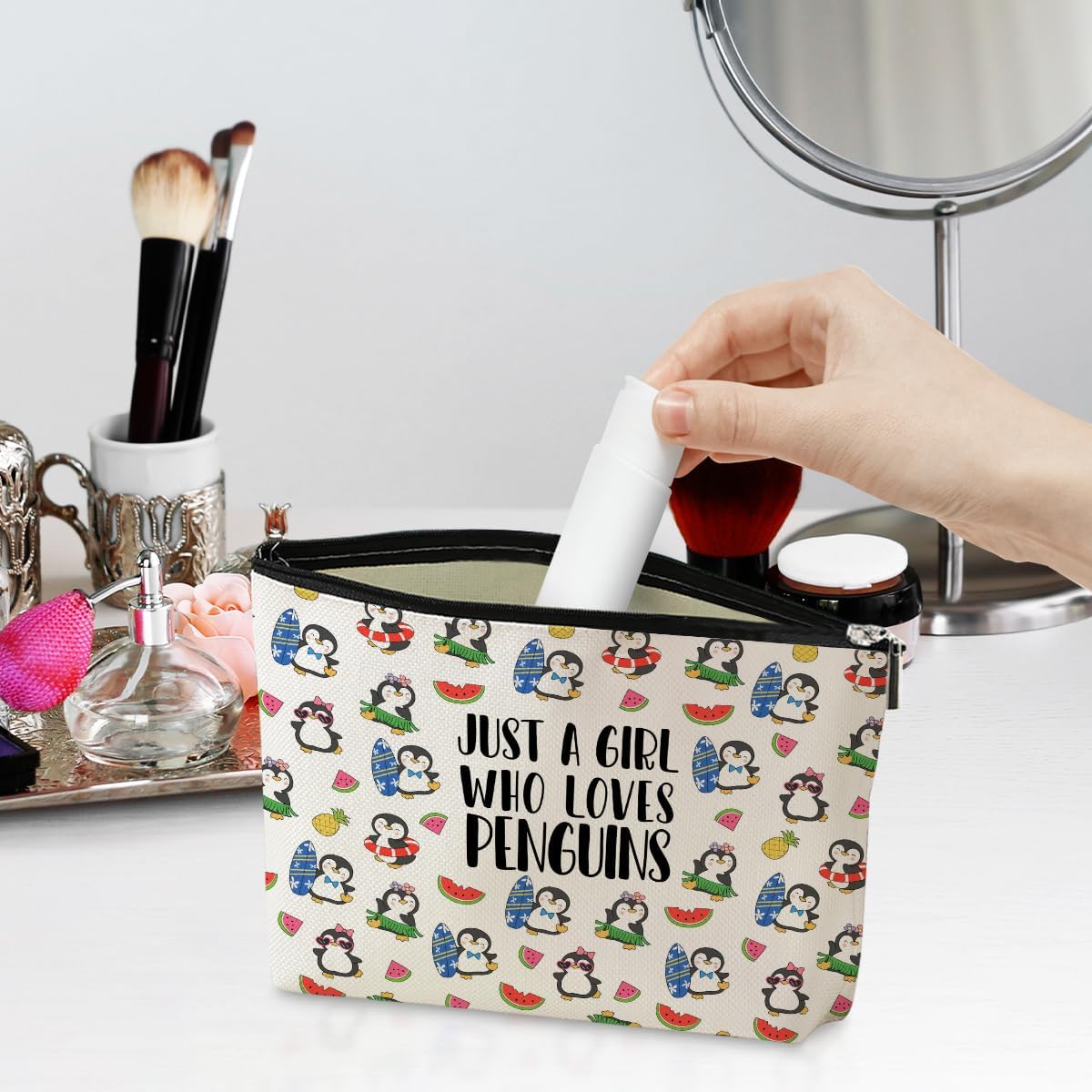 Cute Penguin Makeup Bag Penguin Gifts Penguins Party Favors Stuff Decor Funny Travel Toiletry Bag for Women Best Friends Girls Animal Penguins Lovers Daughter Sister Camping Birthday Christmas - Image 2
