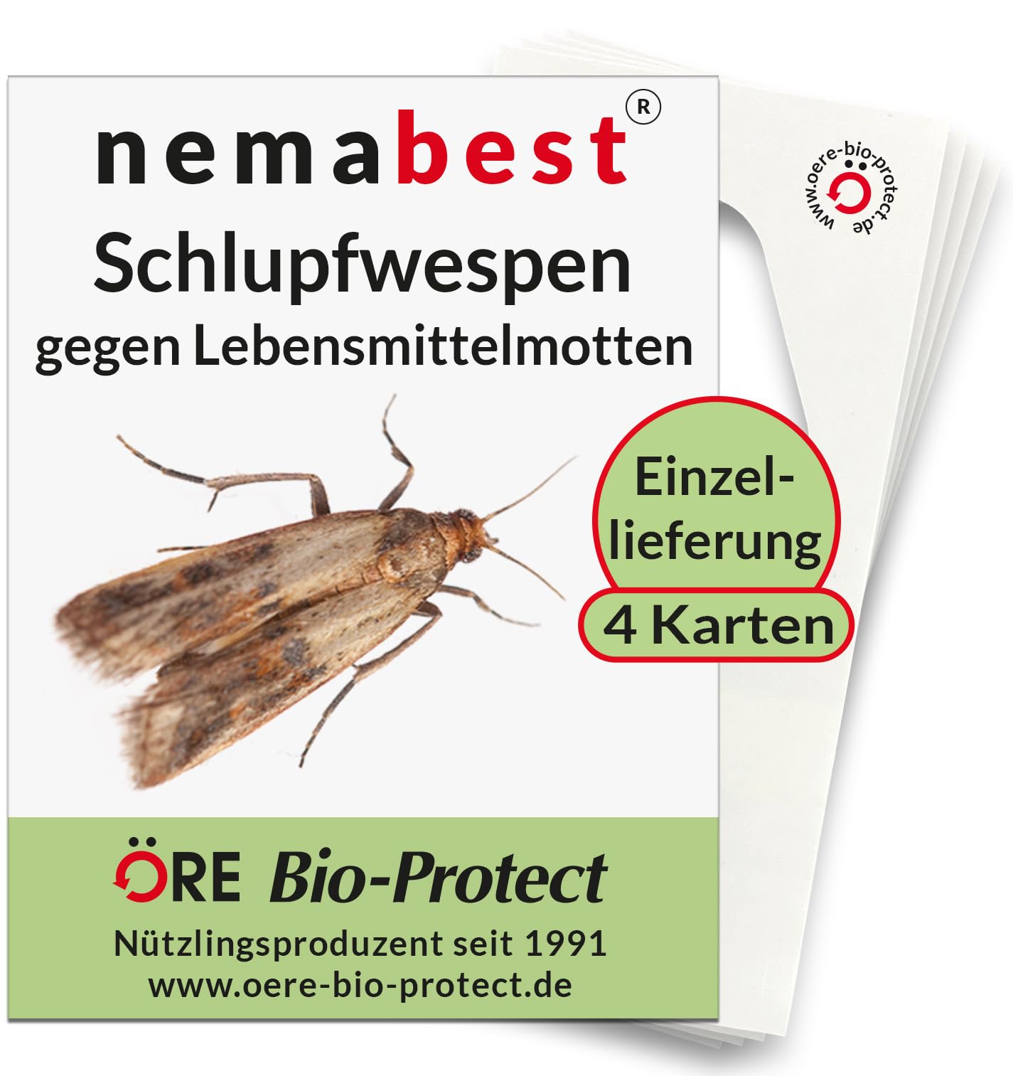 nemabest® Schlupfwespen gegen Lebensmittelmotten - 4 Karten à 1 Lieferung zur effektiven Bekämpfung - biologische Alternative zur Mottenfalle oder Pheromonfalle