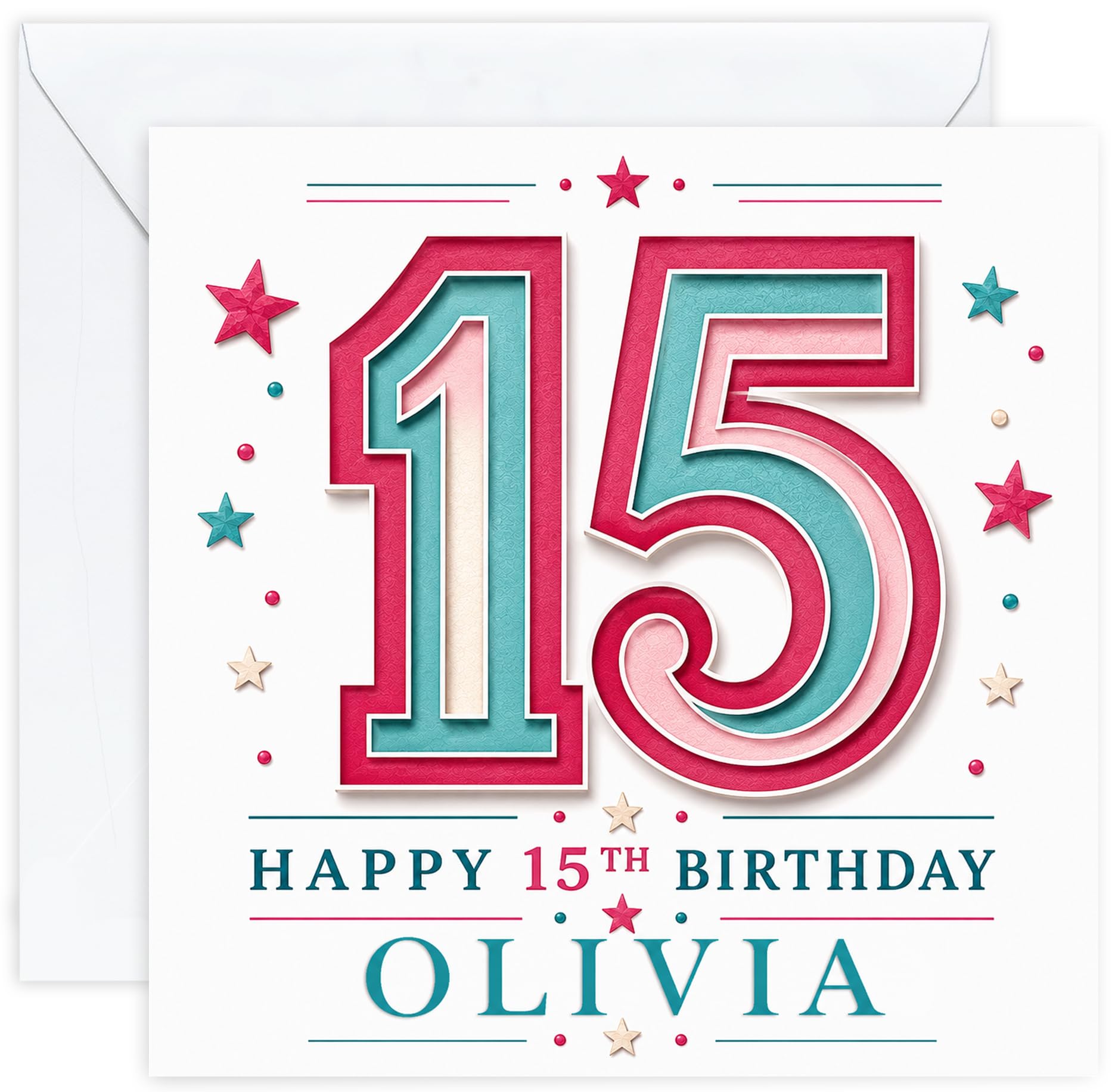 Personalised 15th Birthday Card for Girls | Fifteenth Birthday Card for 15 Year Old Girls Teenager | Daughter Granddaughter Niece Sister Friend | Birthday Card for Her with Name (Design 10) โ image 1