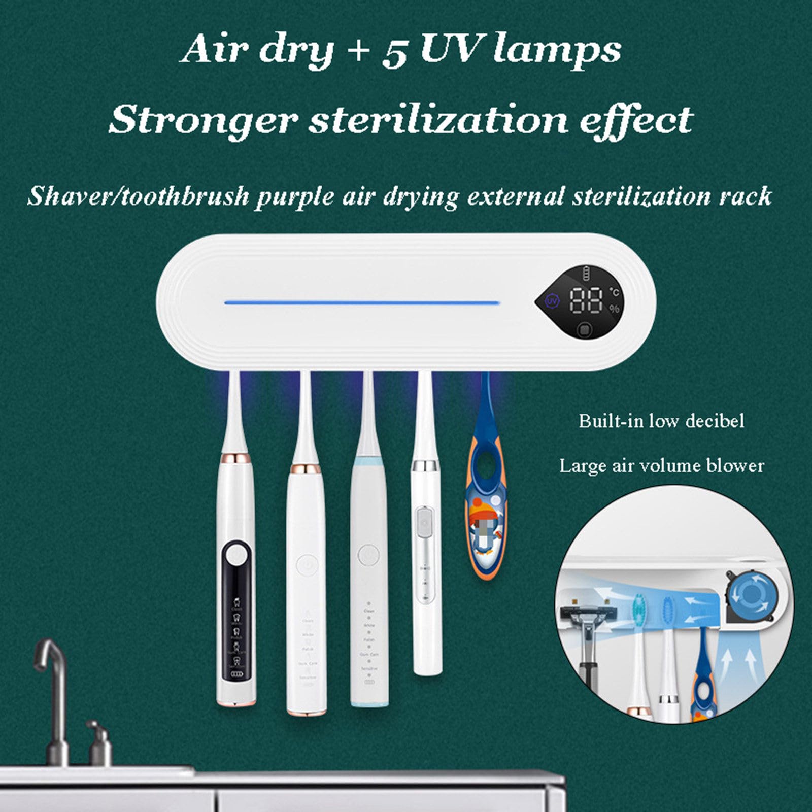 Soporte Inteligente para Cepillo de Dientes, Caja esterilizadora de Cepillo de Dientes UV, Pantalla LED, Soporte de desinfección montado en la Pared sin Perforaciones