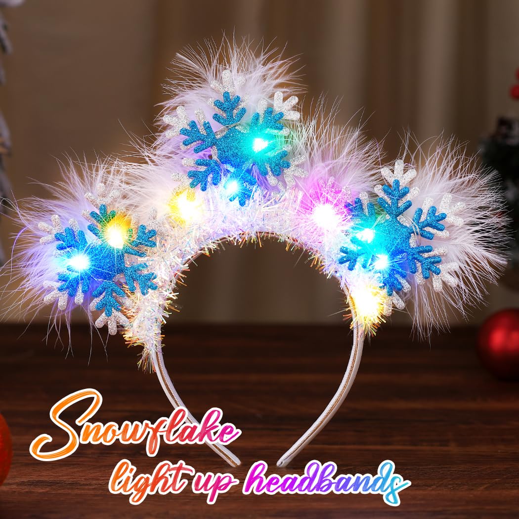 Fashband LED Headband Light Up Snowflake Hair Hoop Feather Party Feativla Hair Accessories for Women, Multicolor - Image 2