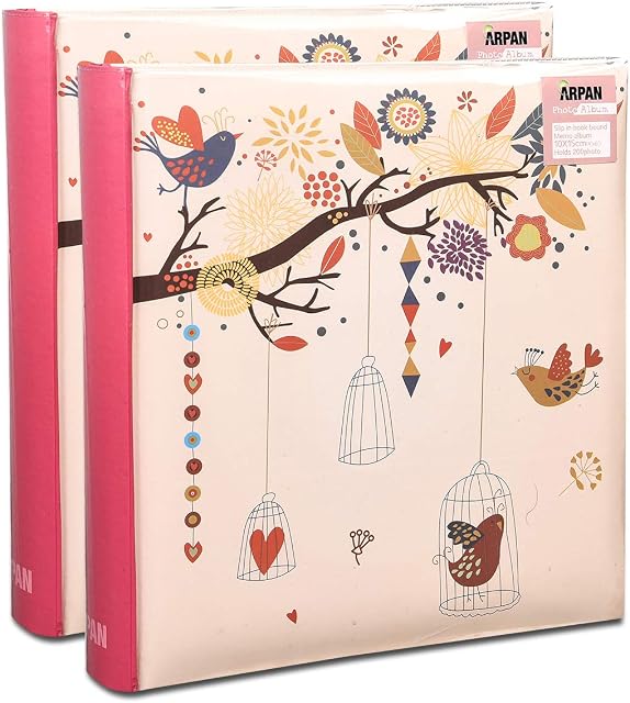 2 x Photo Album 200 6 X 4'' / 15 x 10 cm Photos Slip in Picture Album CD/DVD Pocket Memo Writing Area - Gifting Album by Arpan (Vintage Art Deco Style)