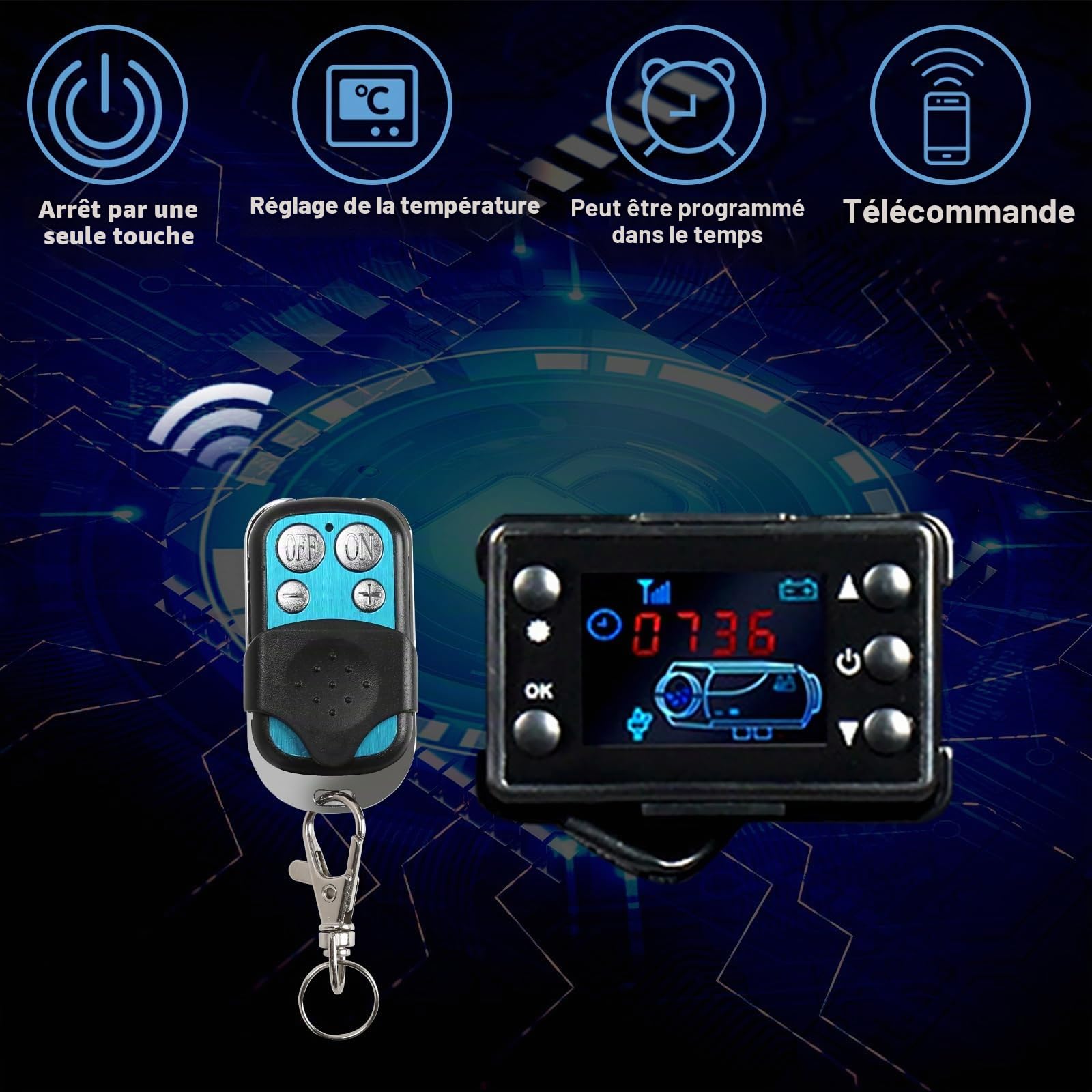Fiqops Chauffage auxiliaire diesel 8 kW 12 V/24 V DC Chauffage diesel avec télécommande et écran LCD Chauffage à air diesel pour voiture, camping, camping-car
