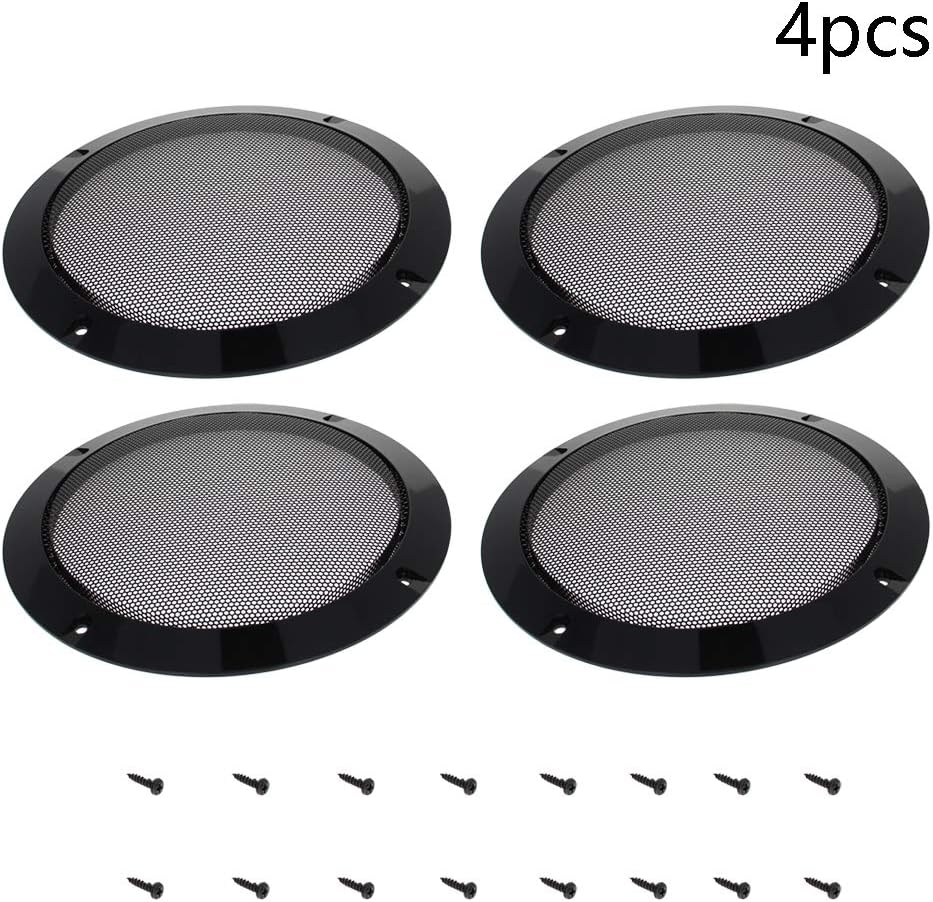 Bettomshin 6.5inches Speaker Grill Mesh Decorative Circle Subwoofer Guard Protector Cover Audio Accessories Black Metal Trim 4Pcs
