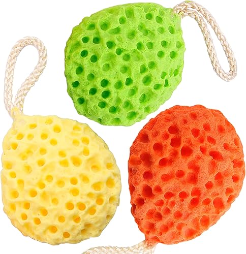 Paquete de 3 esponjas de baño naturales, esponja de ducha de lufa, esponja corporal exfoliante de limpieza corporal para hombres, mujeres y niños