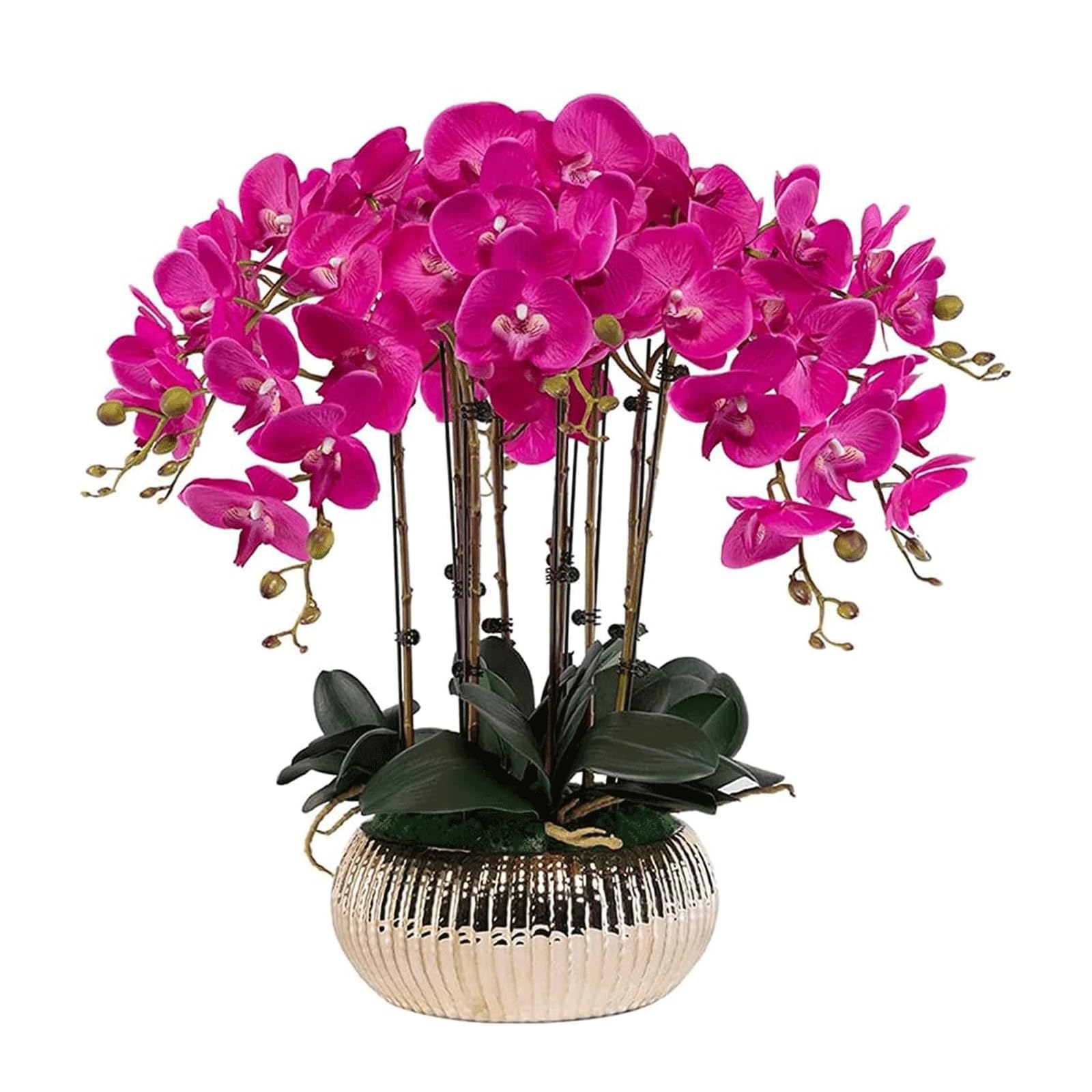 MYUYEE Artificial Orchid Flowers In Pot, Lifelike Phalaenopsis Orchid Flower Arrangements For Wedding Home Decor Party Dining Room Table Centerpiece(Dark Purple)