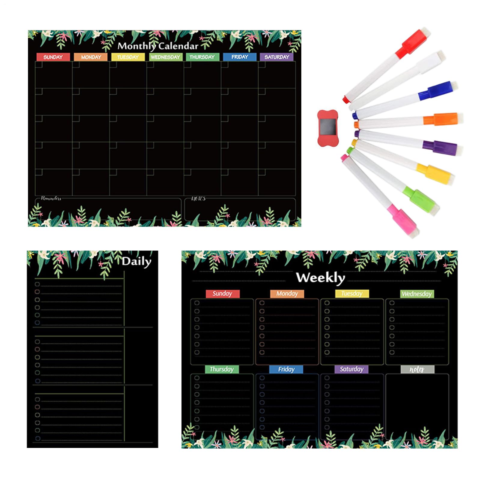 Calendario Magnetico Da Frigo Planner Mensile Settimanale Giornaliero | Con pennarelli, cancellino Calendario da frigo e agenda giornaliera, decorazione casa ufficio, per tutti