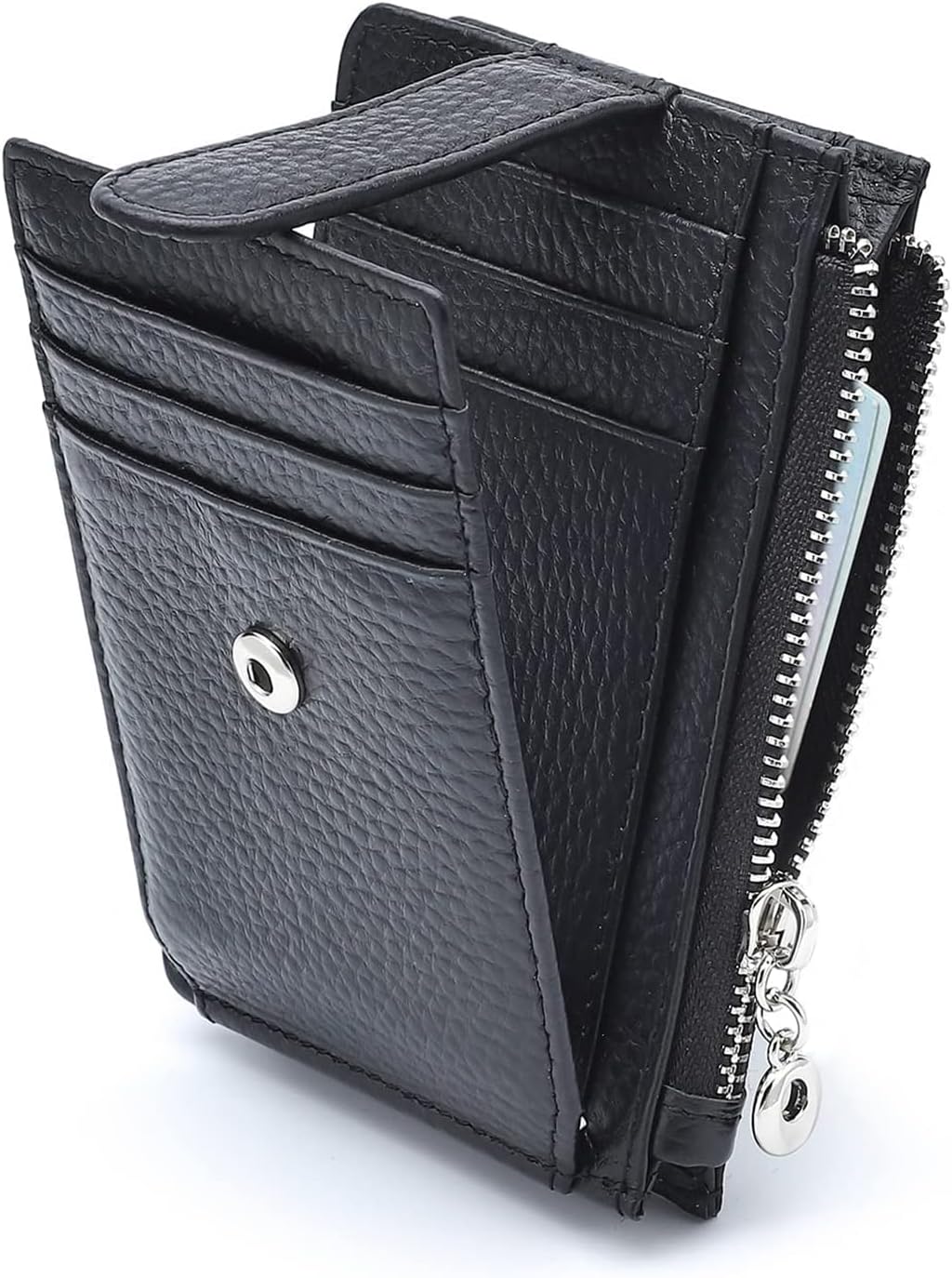 Slim Women Wallets Small RFID Blocking Card Holder Genuine Leather with Zipper Pocket, Black, Small, Slim Wallet