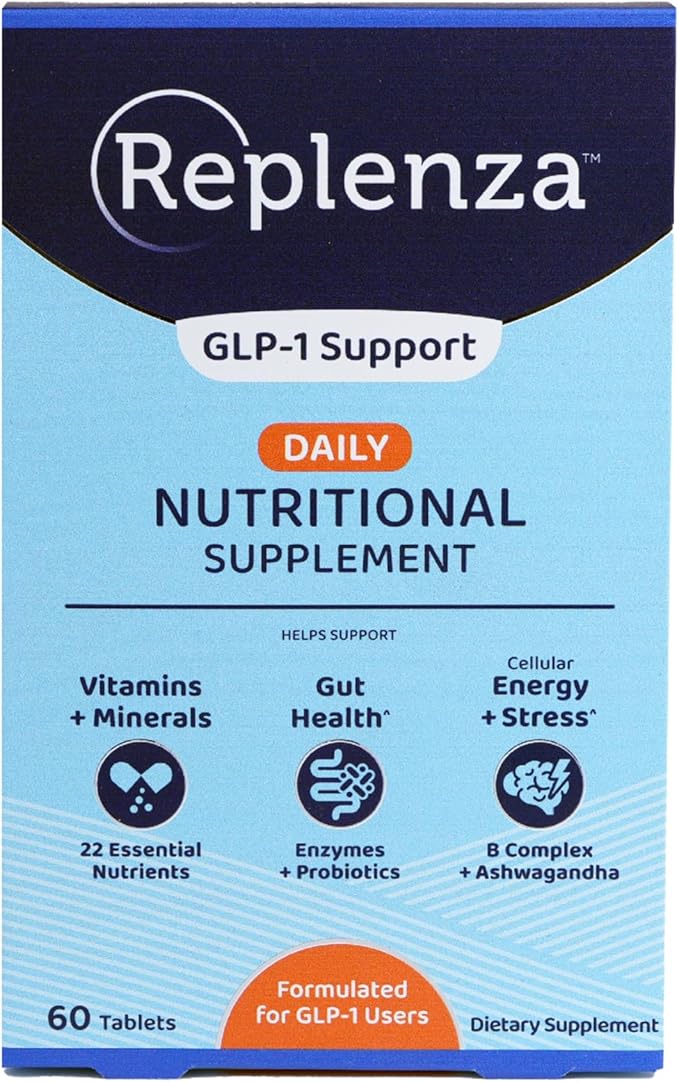 Replenza Daily GLP-1 Nutritional Support Supplement, Essential Vitamins and Minerals, Support for Gut Health, Stress and Cellular Energy – 60 Tablets Replenza Daily GLP-1 Nutritional Support Supplement, Essential Vitamins and Minerals, Support for Gut Health, Stress and Cellular Energy – 60 Tablets
