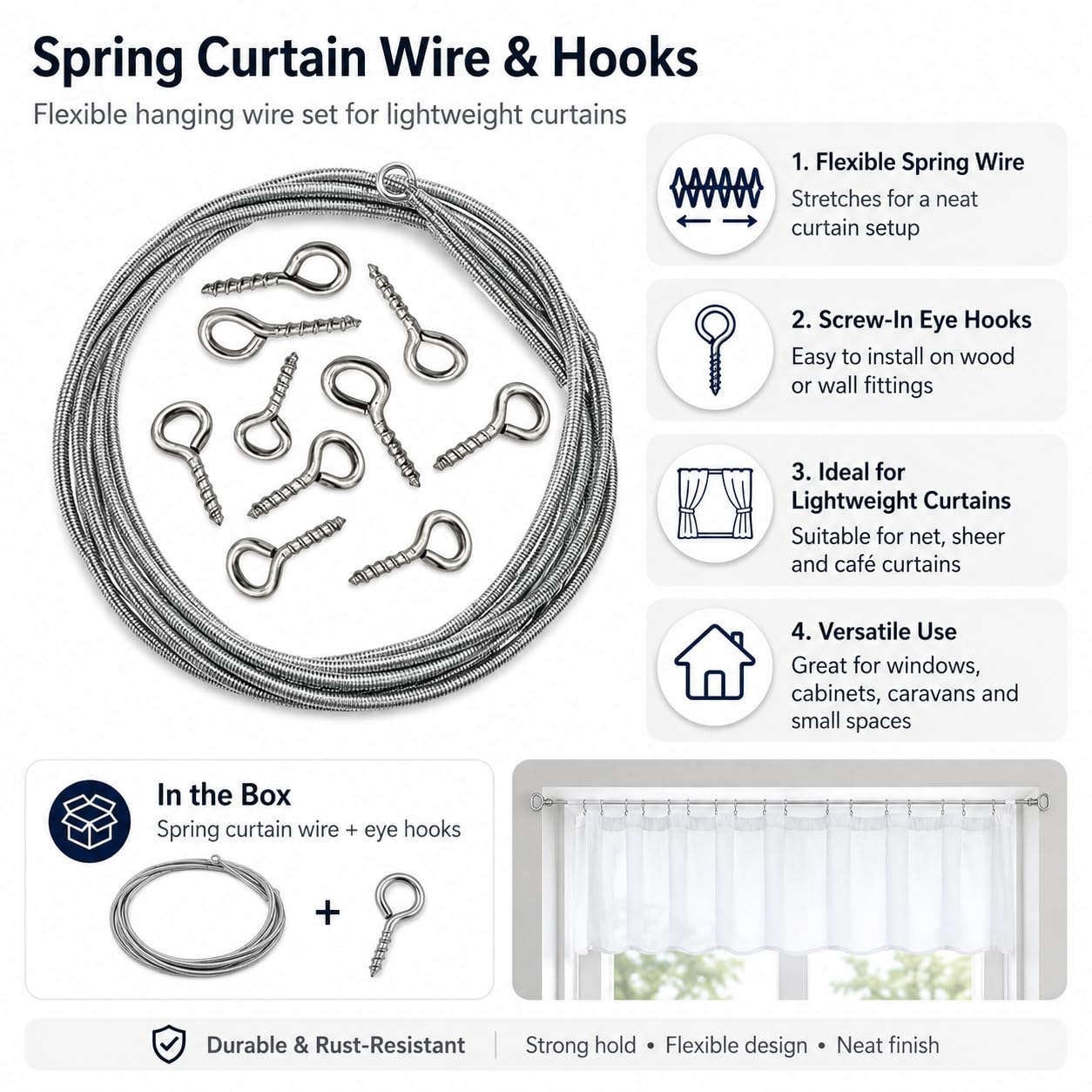 Livshine Spring Wire Kit - Hang Curtains & Decor -6