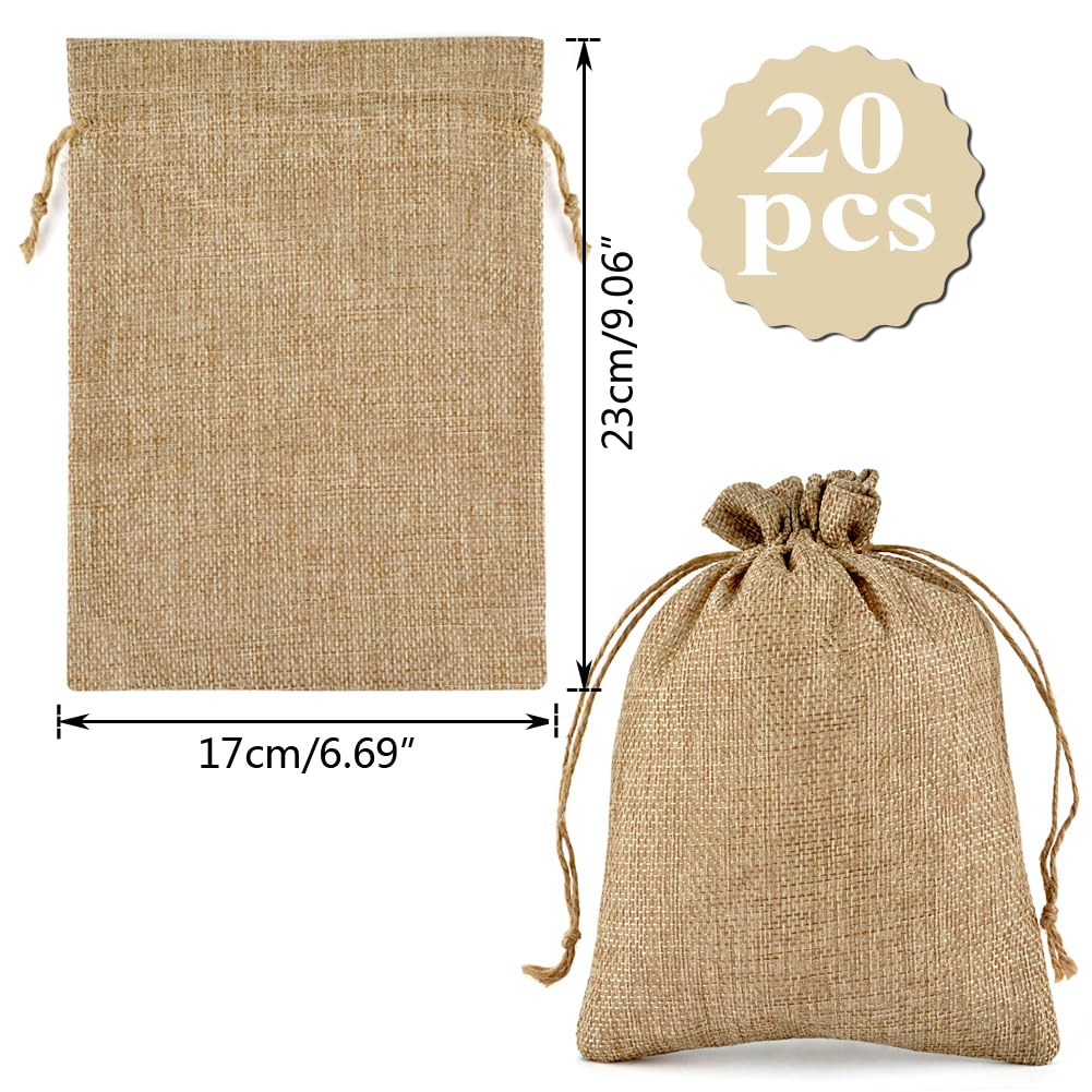 20 Pezzi Sacchetti Juta, Sacchetti di Iuta 17x23 cm, Sacchetti Regalo con Coulisse, Vintage Biancheria Borse Borse da Regalo Tela da Imballaggio Sacchetto dei Monili Candy Bags, Cachi