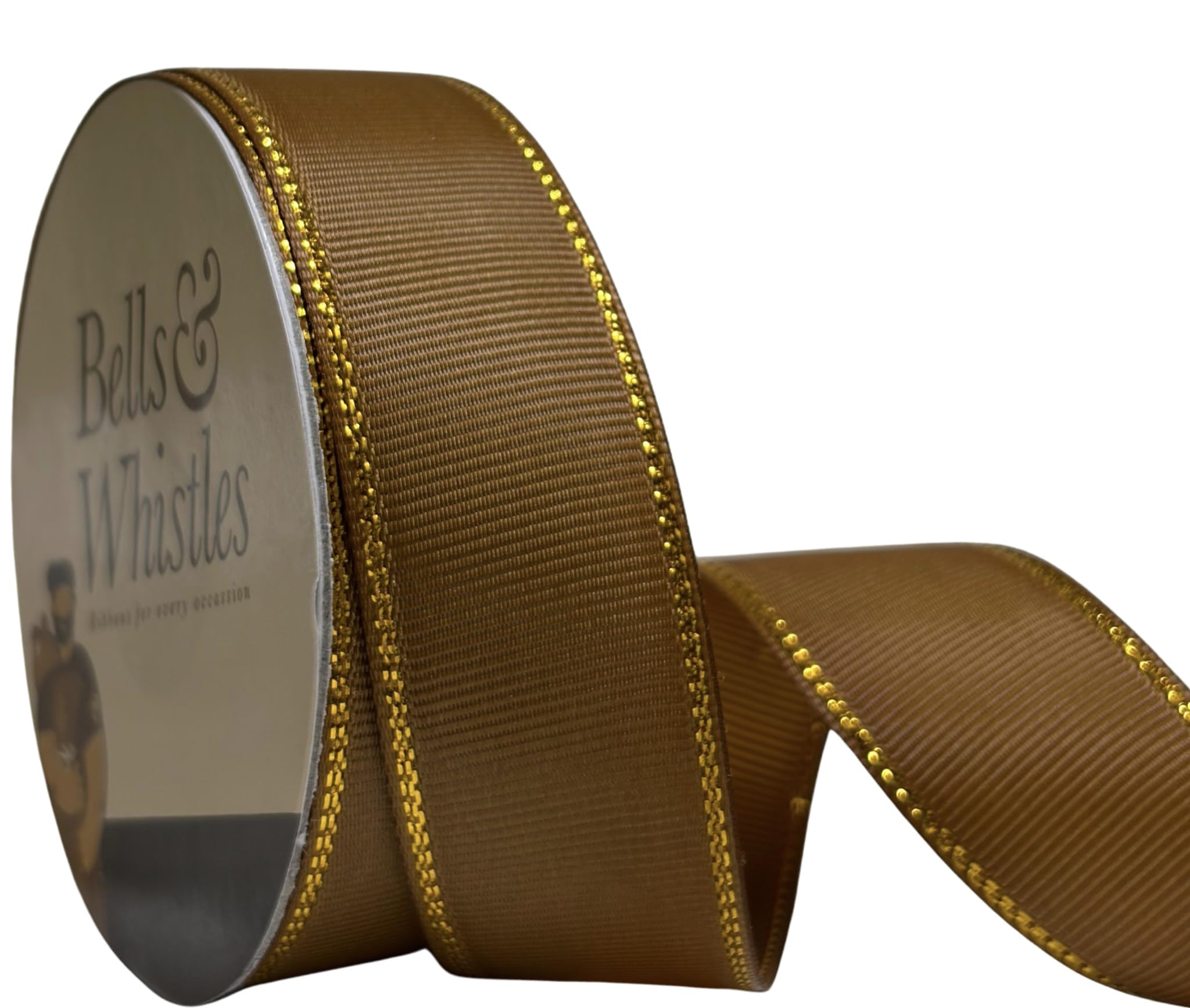 Bells&Whistles Solid Grosgrain ribbon with glittery borders | length : 10 yards width: 1 inch | dual-sided colour as well as border| available in 5+ colors | premium gift wrapping, bow making , decoration (Brown)-image-21