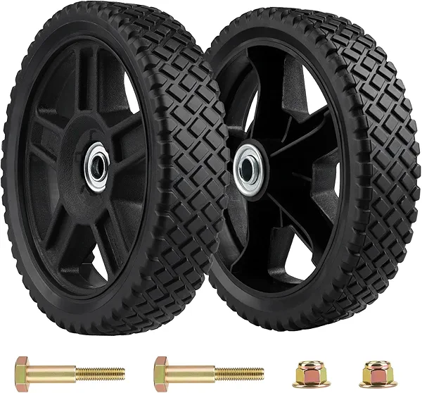 8 Inch Lawn Mower Wheels, 8" Push Mower Plastic Wheels with Bolts & Nuts, Set of 2 Wheels Kit fits for Craftsman Mower, push Lawn Mowers, Generator, Garden Tiller Most Standard Lawn Mowers (8×1.75'')