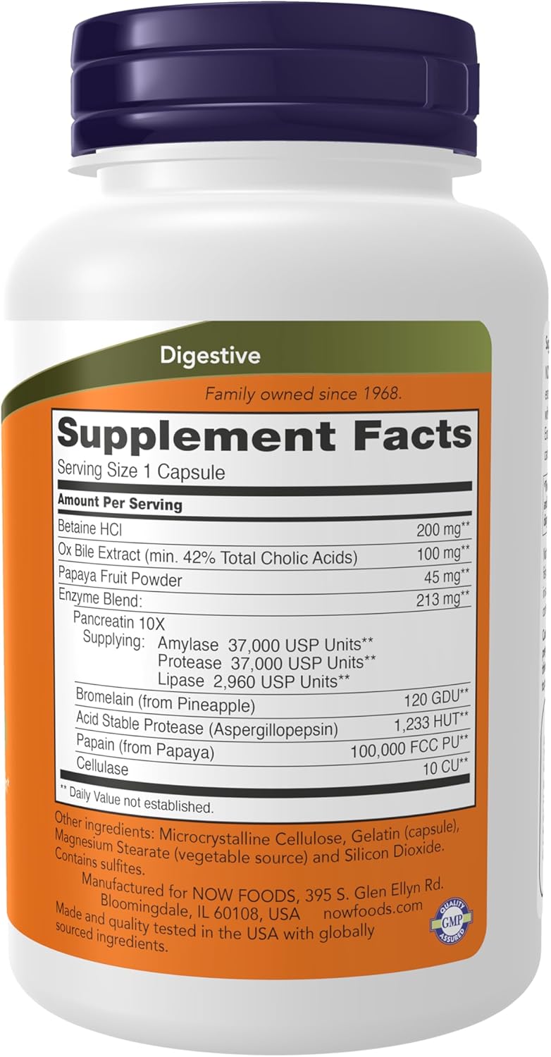 NOW Supplements, Super Enzymes, Formulated with Bromelain, Ox Bile, Pancreatin and Papain, Super Enzymes,90 Capsules - Image 2