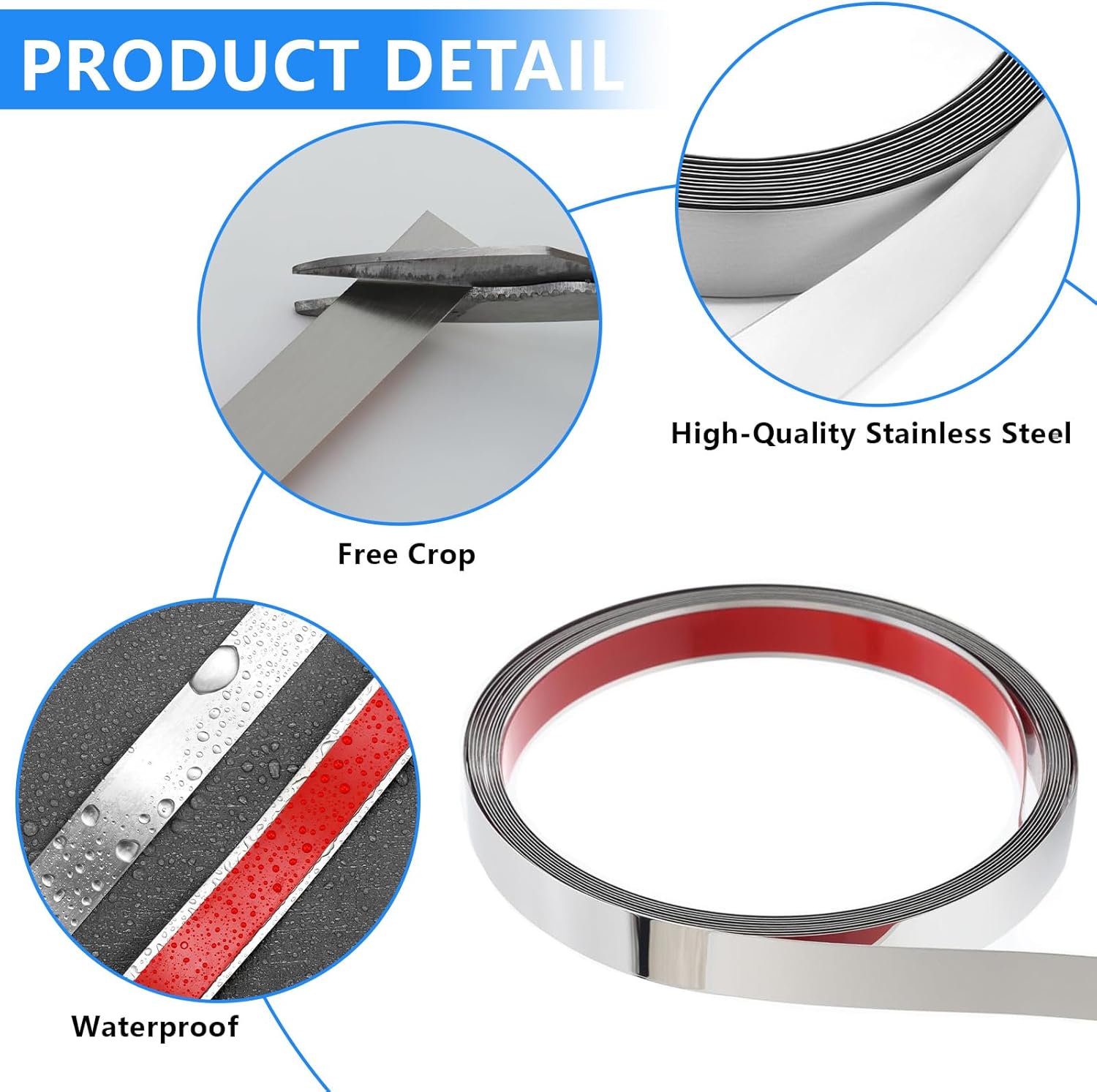 TTYSHIP® Self-Adhesive Decorative Strip, Silver, 7 m x 20 mm, Stainless Steel Wall Strip, Stainless Steel for Wall, Mirror, Furniture Decoration