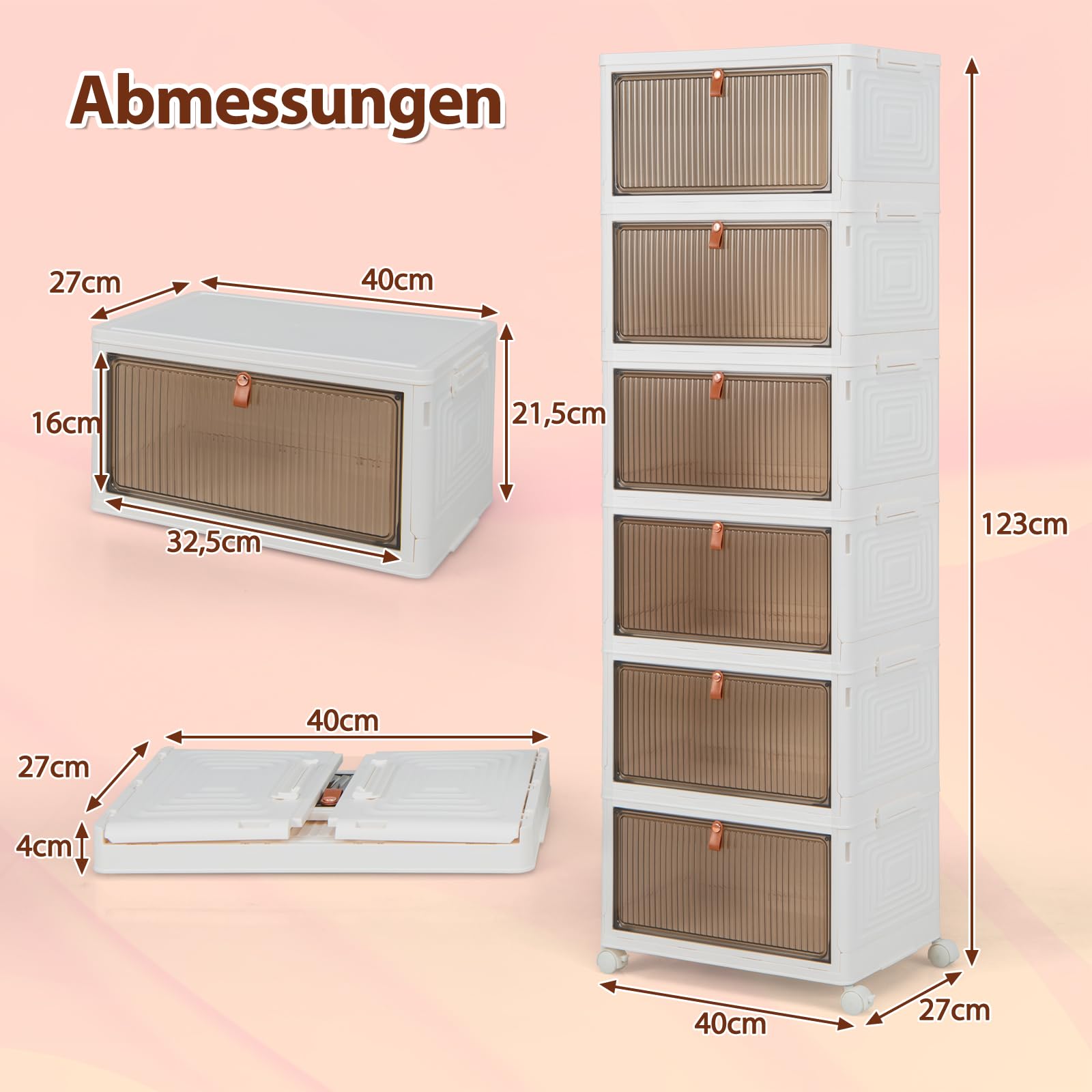 GOPLUS Aufbewahrungsbox mit Deckel, Stapelbare Ordnungsbox mit Türen, Transparent Klappbox mit Rollen, Schuhboxen Ordnungsboxen für Wohnzimmer & Schlafzimmer (6 Ebenen)