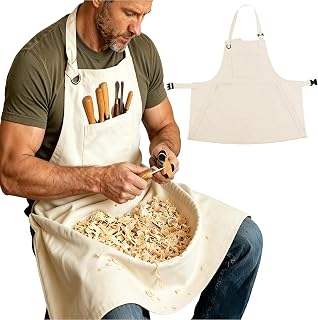 Woodworking Apron with Tool Pocket, Wood Carving Apron for Carpenter, White