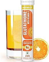 Nutrabud Glutathione Tablets 500mg with Vitamin-C - 20 Effervescent Tablets - Supports Radiant Skin Glow for Women, Men (Orange, 20 Count (Pack of 1))