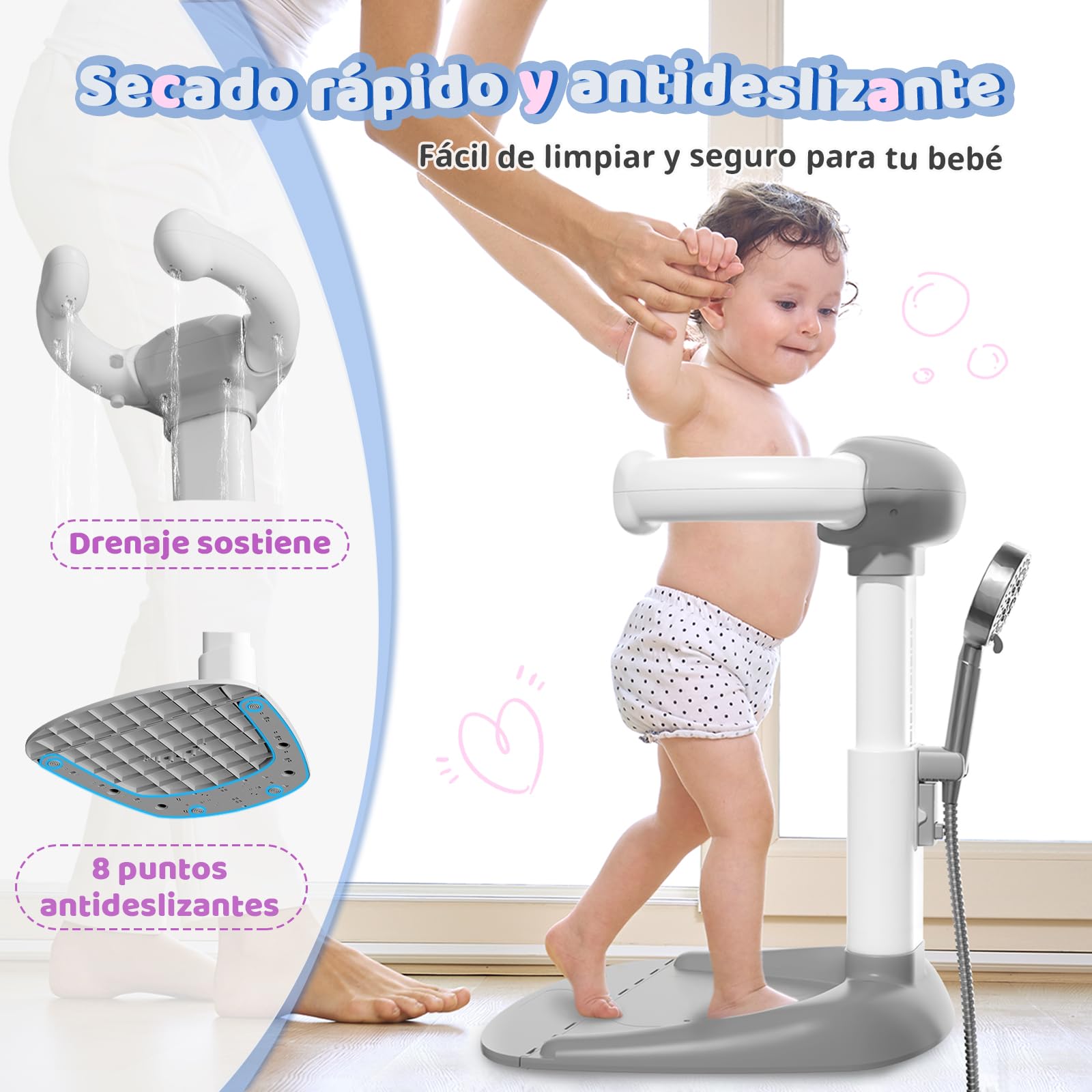 COOSEYA Soporte de Bañera para Bebé, Torre de Bañera Ajustable para Bebé que se Pone de Pie, Asiento de Bañera para Bebé desde hasta Niño Pequeño (8-36 Meses) para Bañarse y Cambiar Pañales