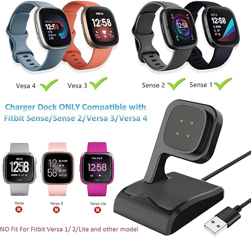 Miniatura 2 de Cargador de reloj compatible con reloj Fitbit SenseSense 2Versa 4Versa 3, soporte de cargador magnético con cable USB de 3.3 pies, repuesto para