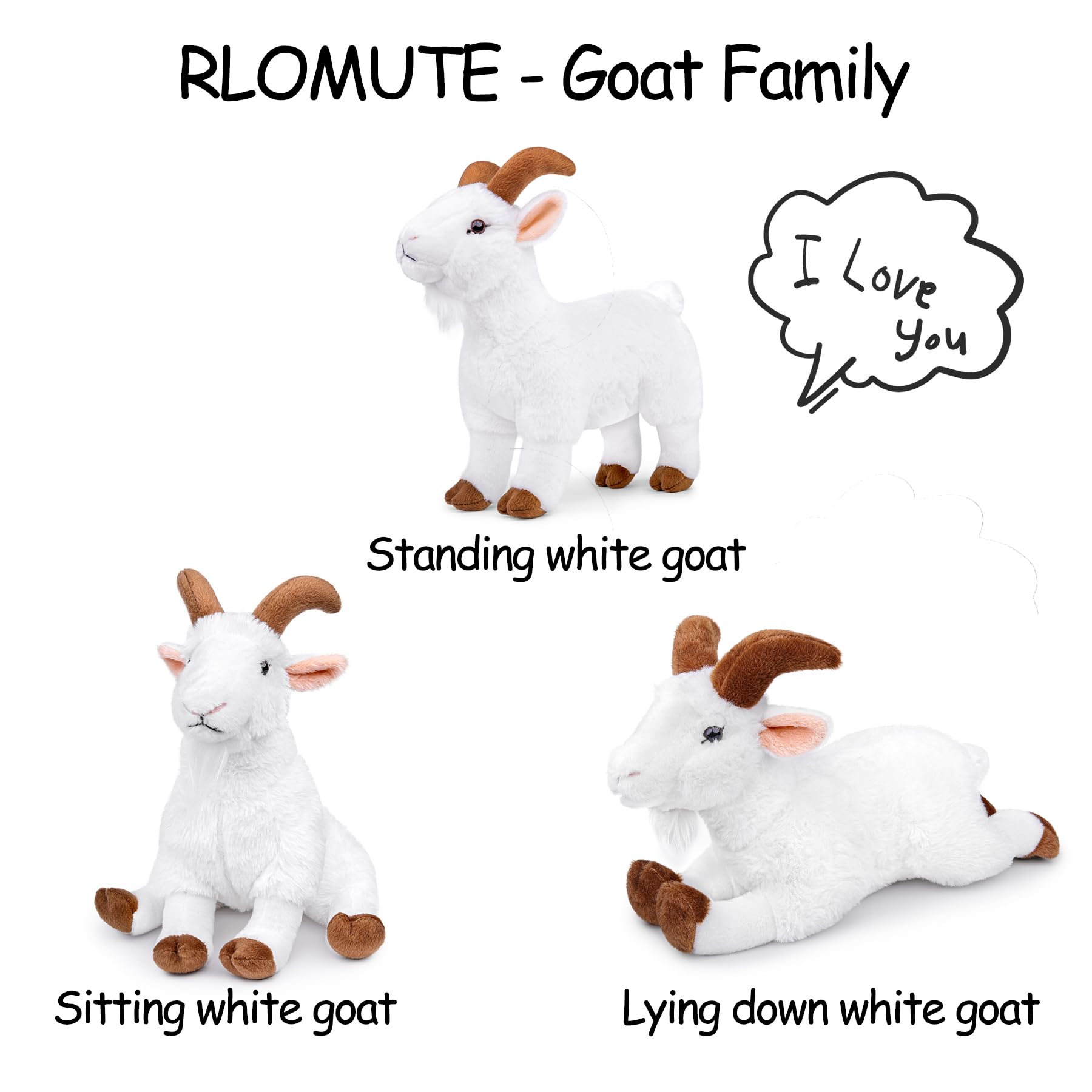 RLOMUTE 12.6 Inch White Goat Plush Toy Realistic Farm Stuffed Animal - View #4