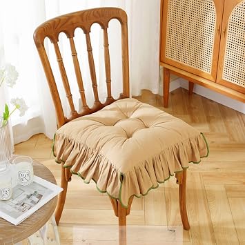 4 Pack Ruffled Chair Pads for Dining Chairs, Cotton Chair Cushion with Ties Farmhouse Seat Cushion for Dining & Kitchen Chair Seat Pads Khaki,4 Pack
