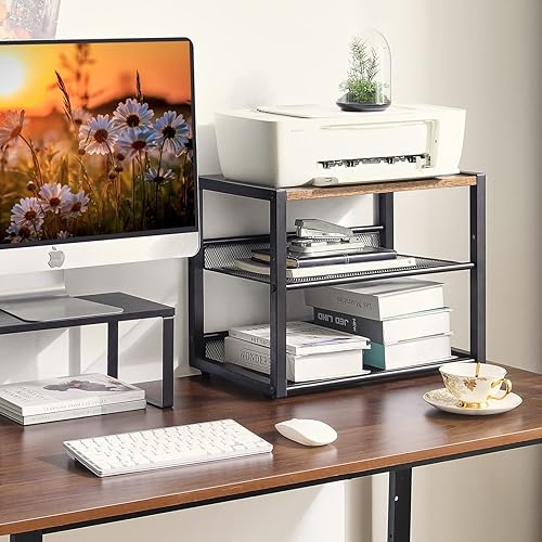 Miniatura 3 de YMYNY UHPT001H - Soporte para impresora de escritorio, organizador de escritorio de 3 niveles con estantes de almacenamiento ajustables, estante de