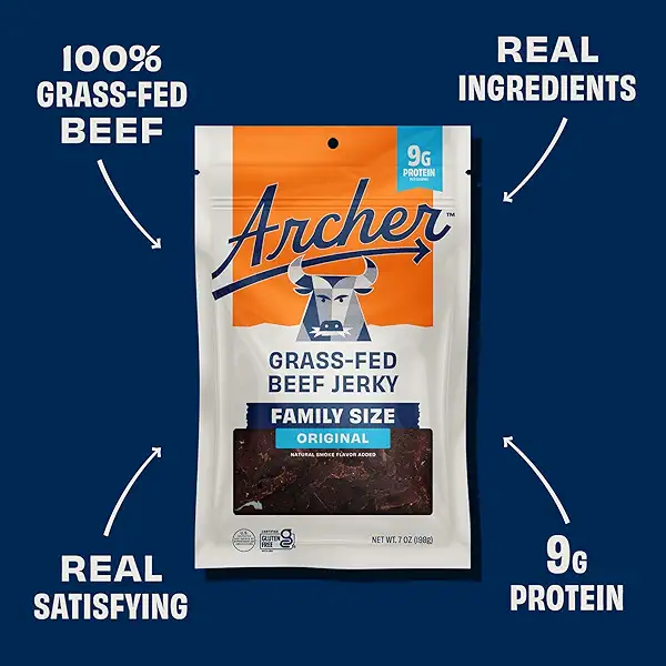 Archer Jerky Grass Fed Beef Jerky - Beef Snack Bags Bulk, Individual Packs, Protein Snack, Gluten Free, No Nitrates, Natural Ingredients - Original Flavor, 7 oz (Pack of 1) 3