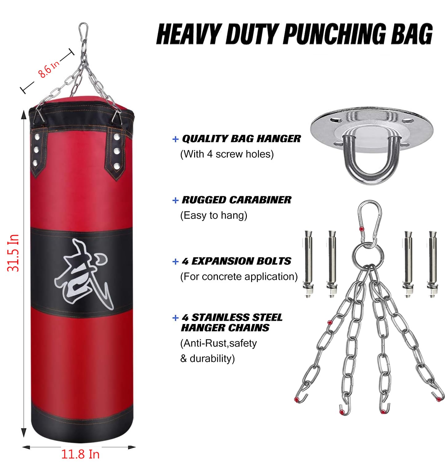 Boxsack Set Heavy Duty Punchingsäcke UNGEFÜLLT, Hängende Boxing Bag für Erwachsene Kinder, Punching Bag mit Boxbandagen Deckenhaken Kette, für Kickboxen Kampfsport Muay Thai MMA…