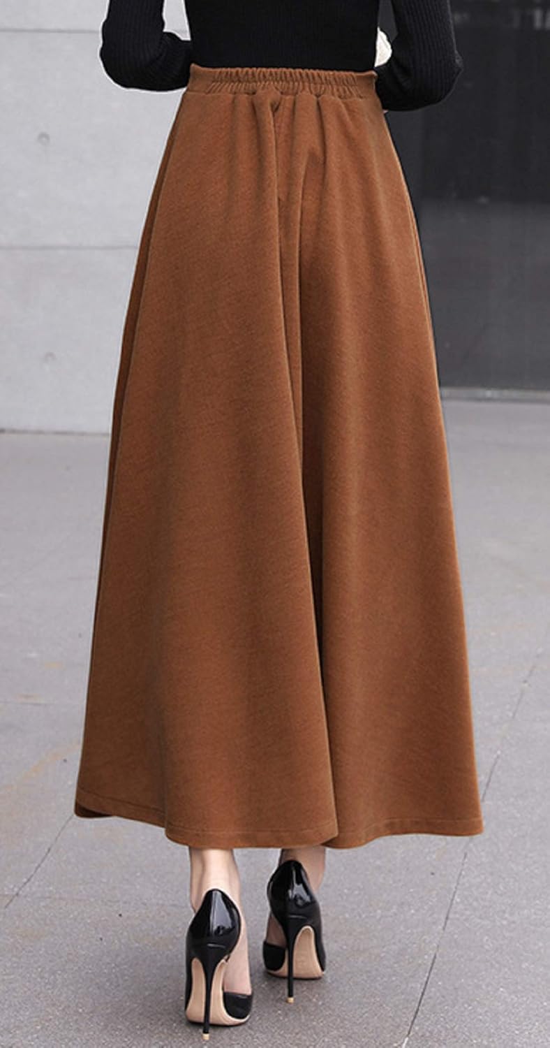 CHARTOU Women's Stretchy High Waist Woolen Flared A Line Swing Maxi Long Skirt - Image 5