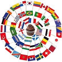 100pcs Football Themed Toothpick Flags, 48 Countries Cake Toppers for Sports Decorations, Cocktail Stick Flags for Cupcakes, Buffet & International Party Supplies