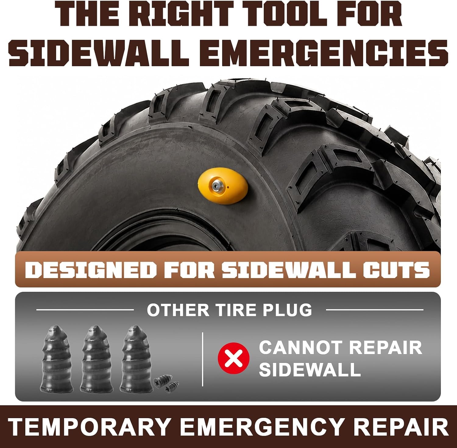 Sidewall Tire Repair Kit, Repairs 1" Cuts for Heavy-Duty Off-Road Tire Fix