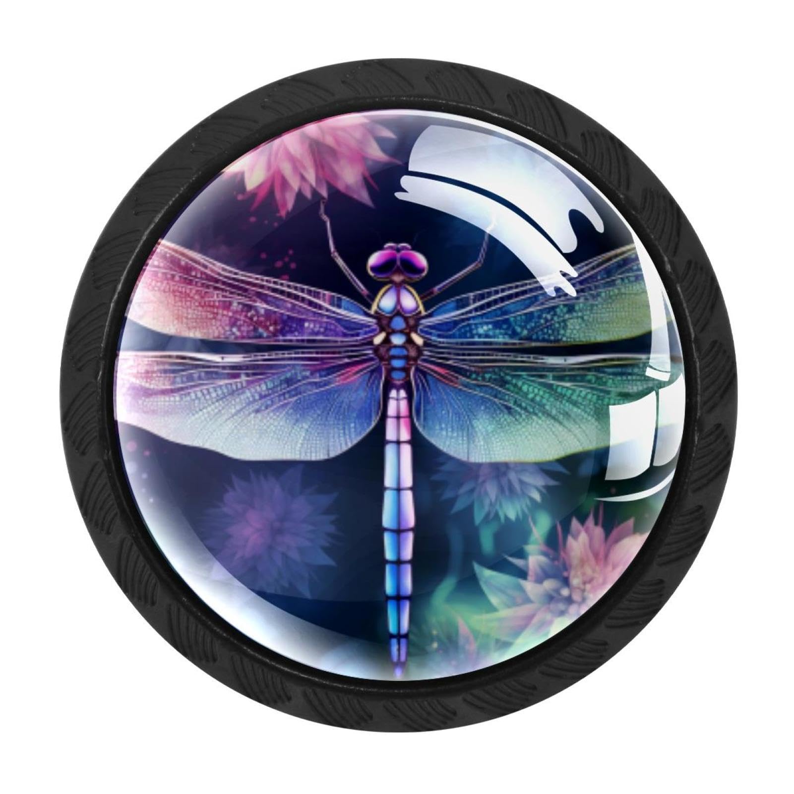 CHENZZZZ Dragonfly Drawer Knobs 4 Pack Crystal Dresser Knobs 35mm Glass Cabinet Knobs for Home Office Bathroom