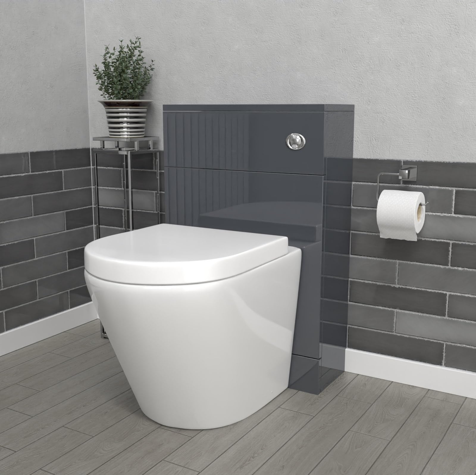 Nes Home Modern 500Mm Back To Wall Rimless Toilet With Wc Unit Anthracite 4046319903348