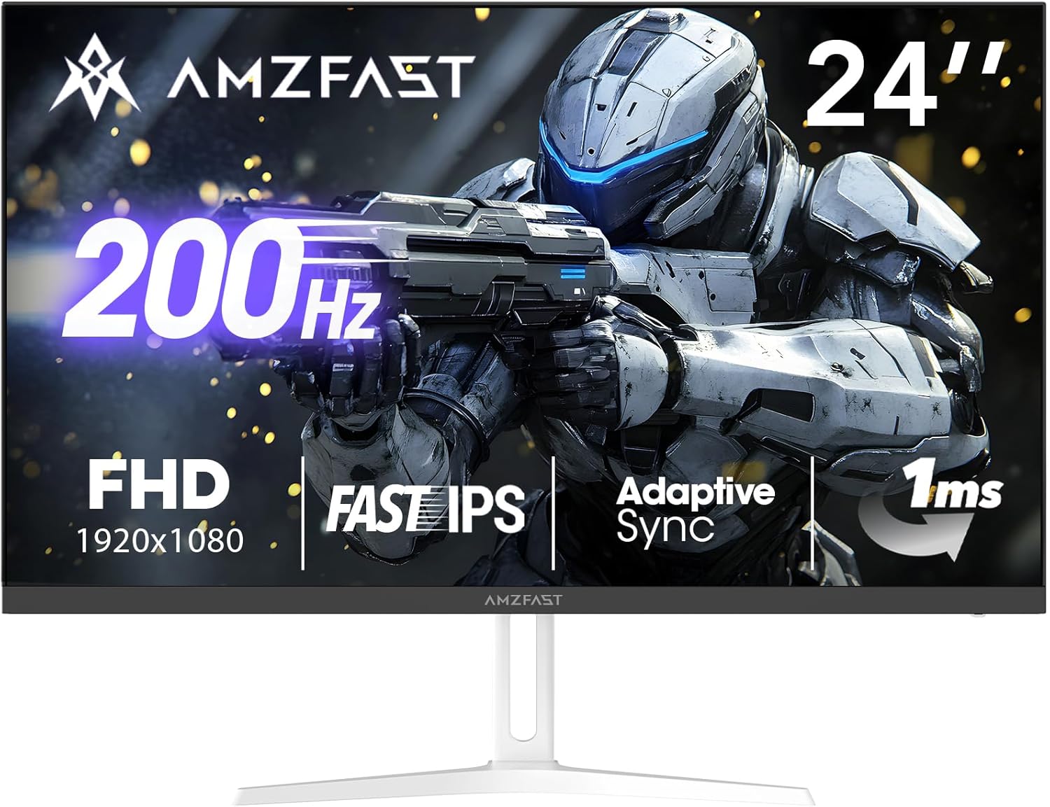 Product image of Amzfast 24 Inch Gaming Monitor 200Hz FHD 1080p Fast IPS Computer Monitor, 110% sRGB 1ms HDR Support Adaptive Sync, Eye Care VESA Mount HDMI 2.0 | Display Port 1.4 White Monitor, AMZG24X1W